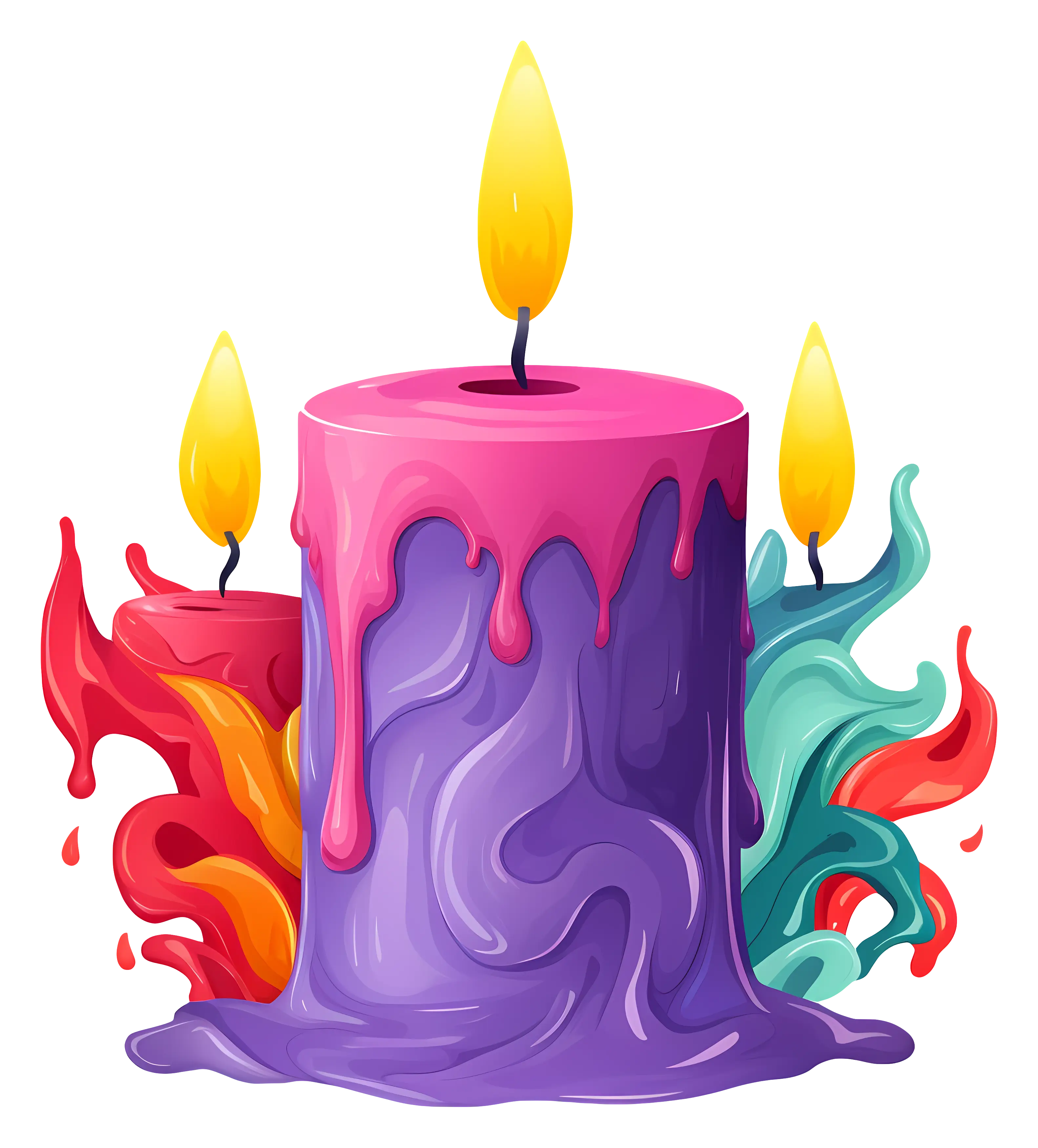 Three Colorful Dripping Wax Candles