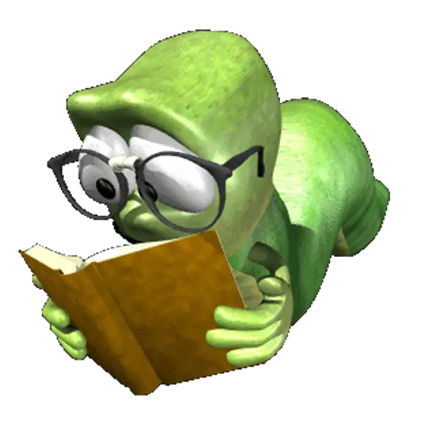 Green Bookworm Reading a Book