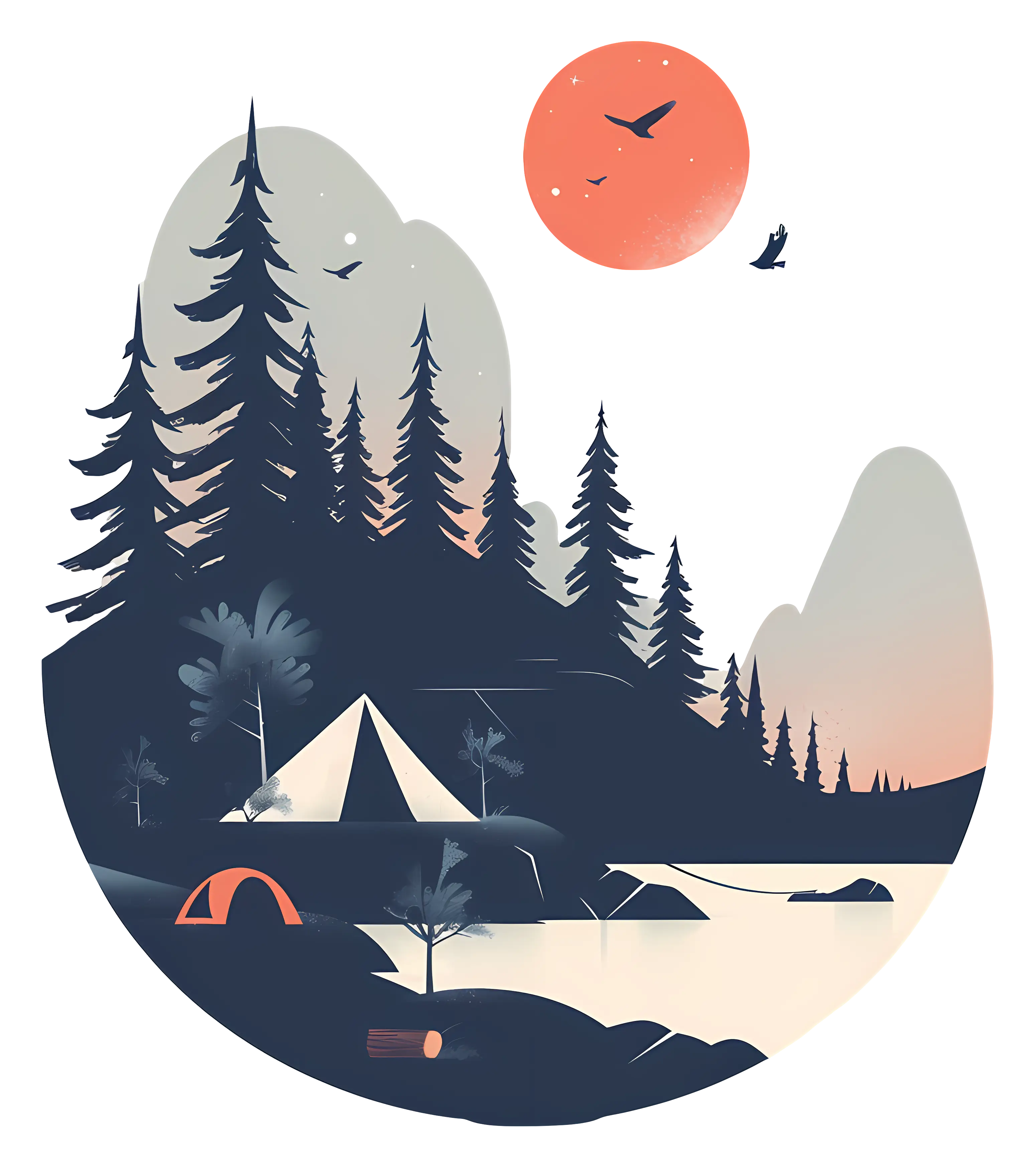 Camping in Sunrise Scenery Art