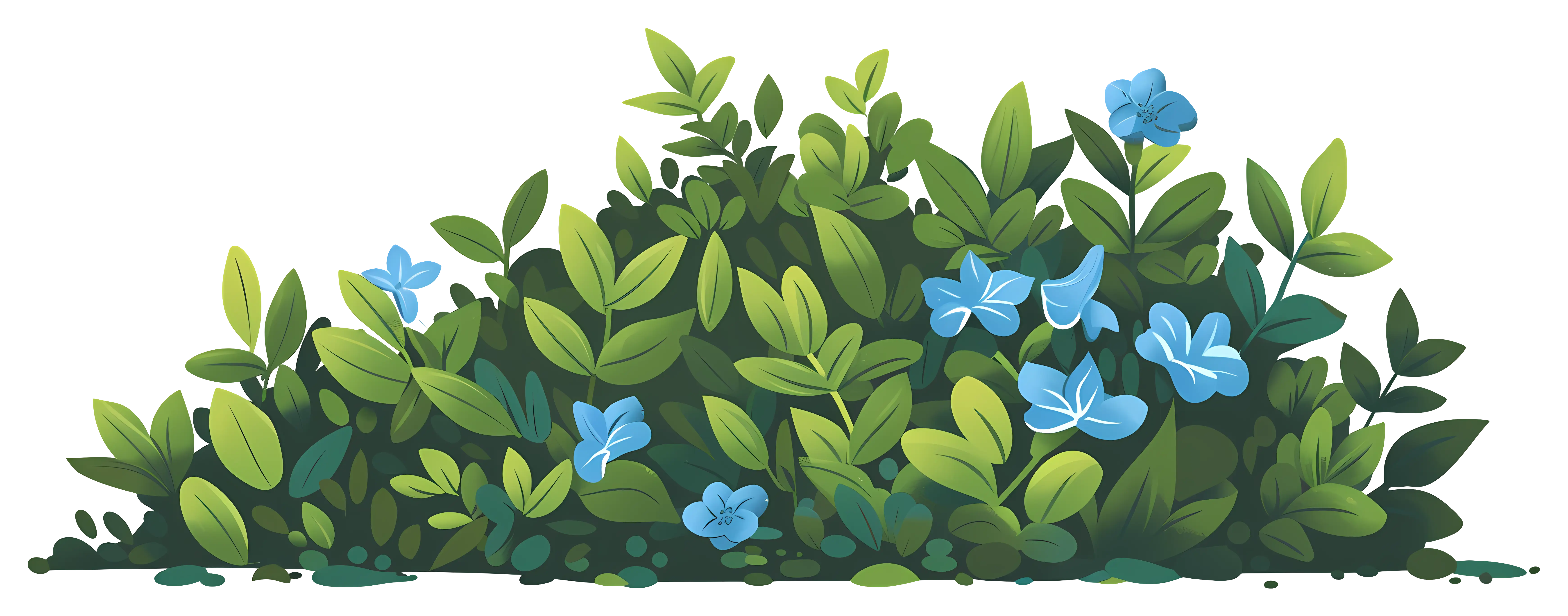 Beautiful Green Bush with Blue Flowers