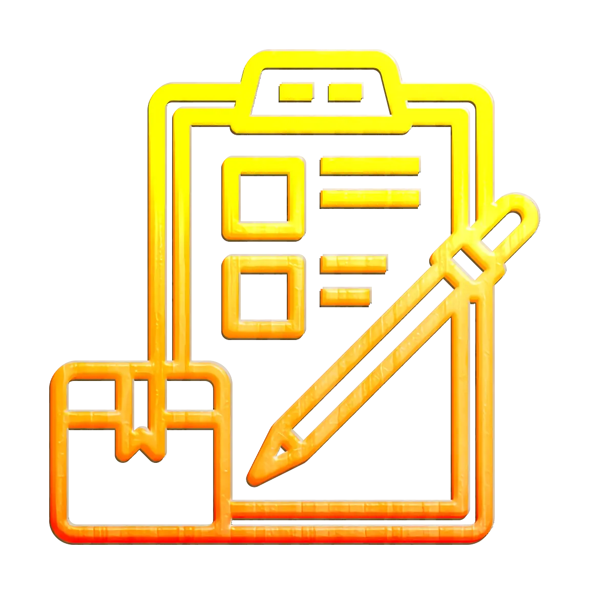 Golden Clipboard Icon with Checklist and Pencil