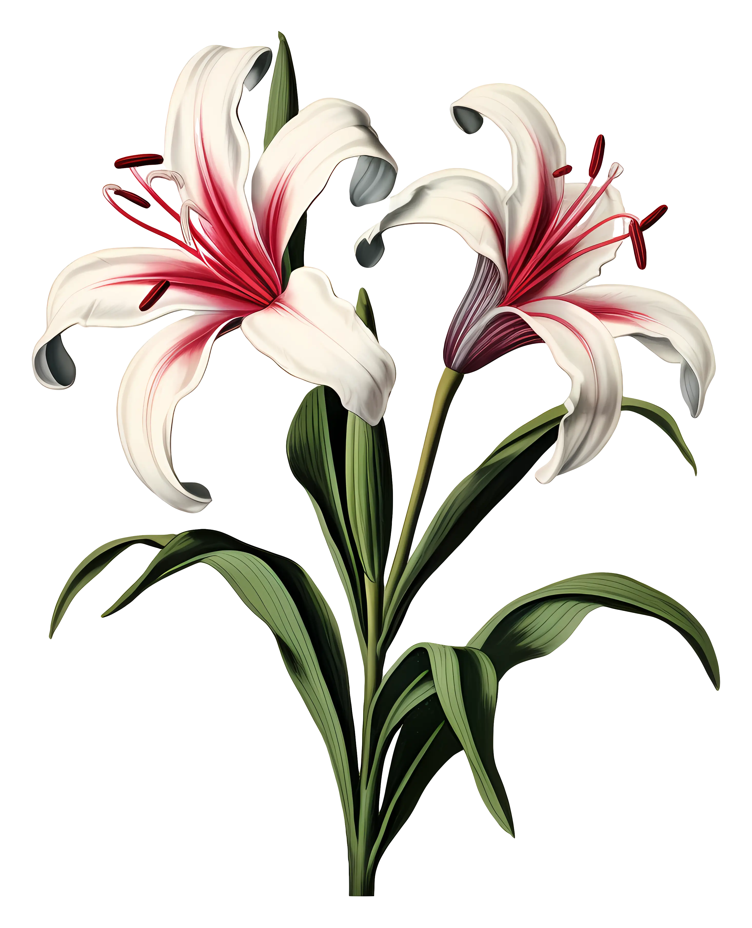 Beautiful White and Red Lily Flowers Illustration