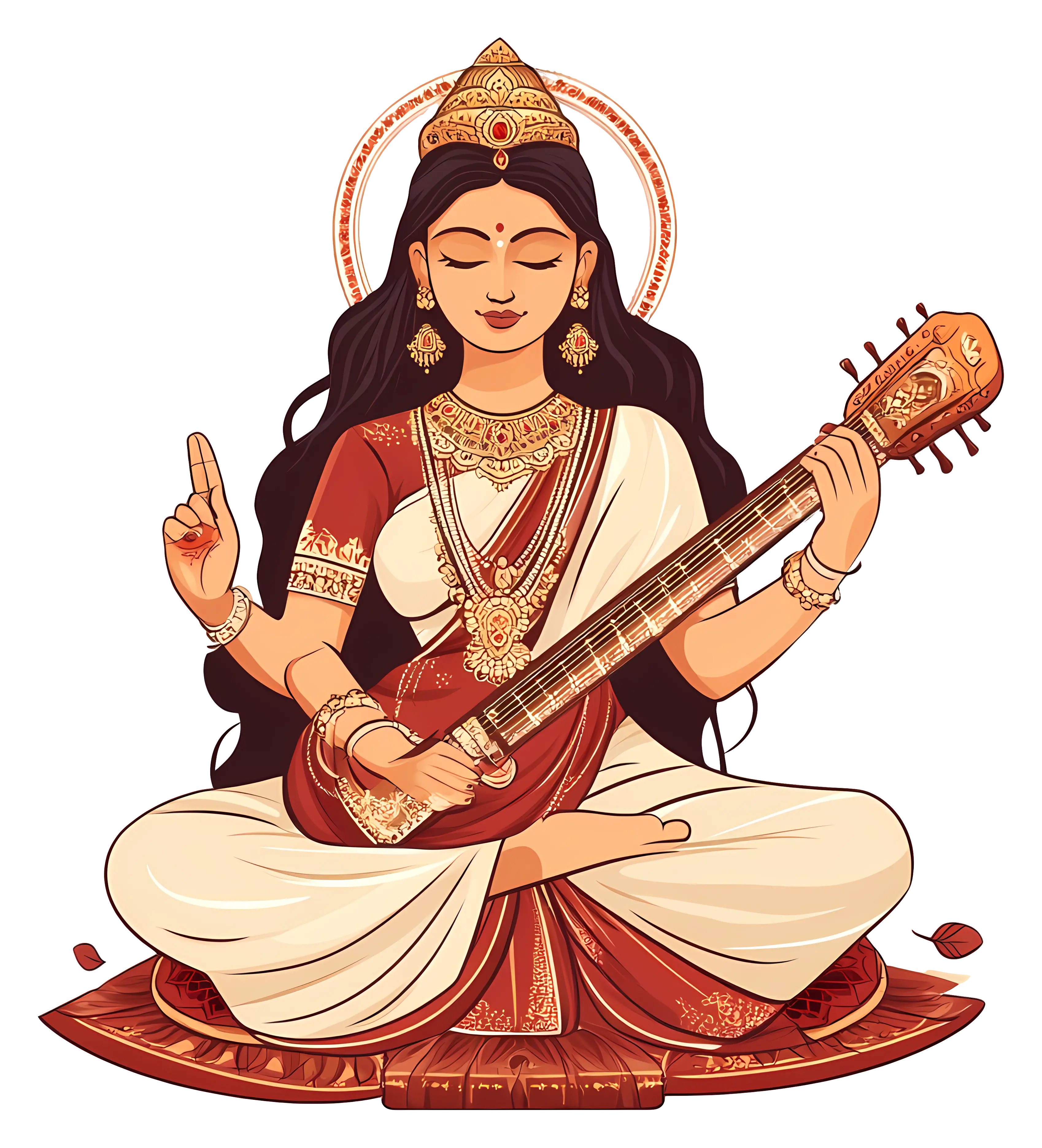 Illustration of a Goddess Playing a Veena
