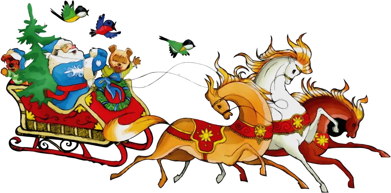 Santa Claus Riding a Sleigh with Reindeer
