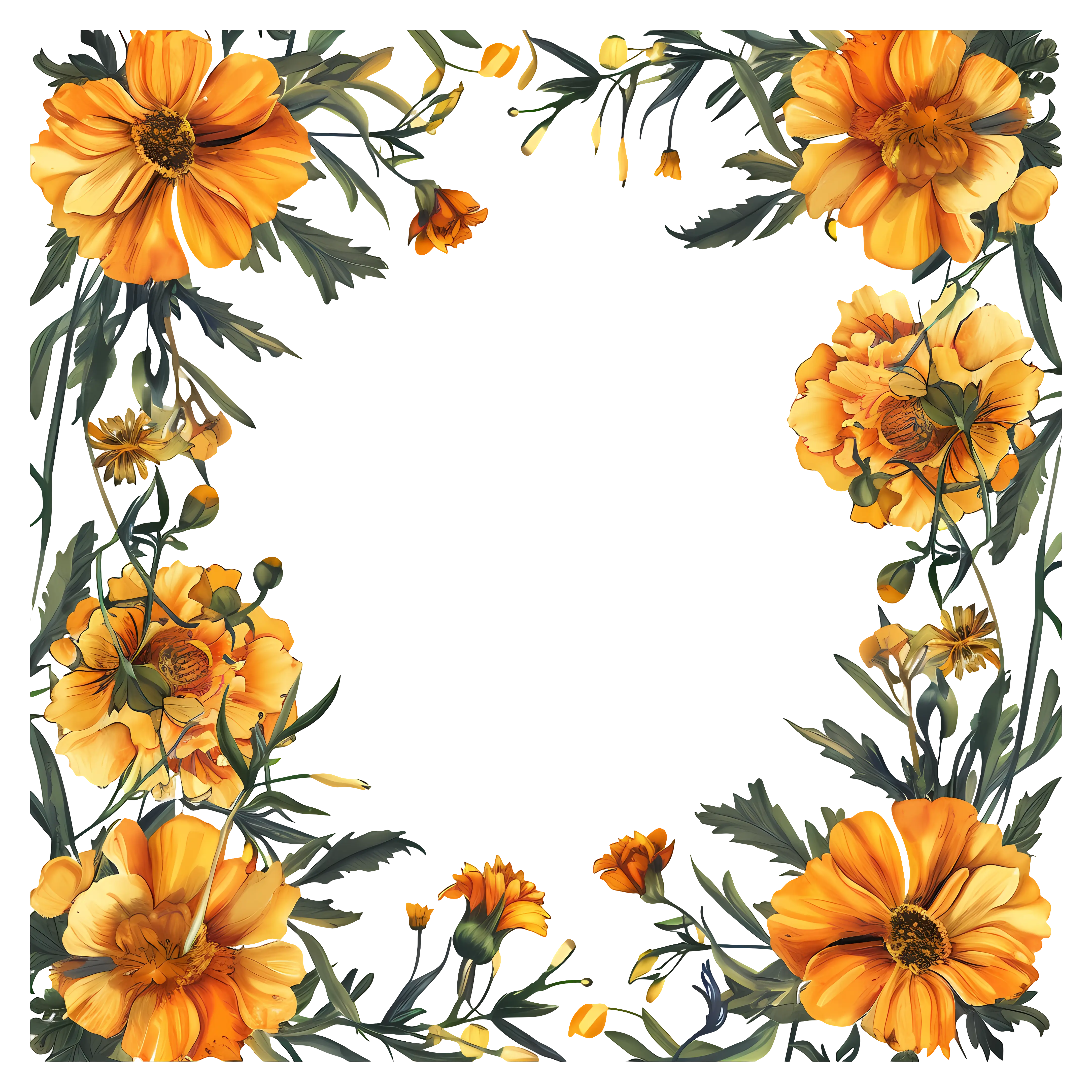 Square Floral Frame with Vibrant Marigolds