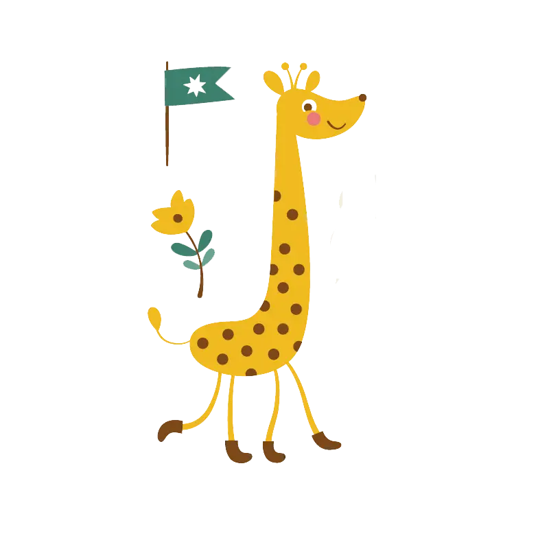 Cute Cartoon Giraffe with Flag