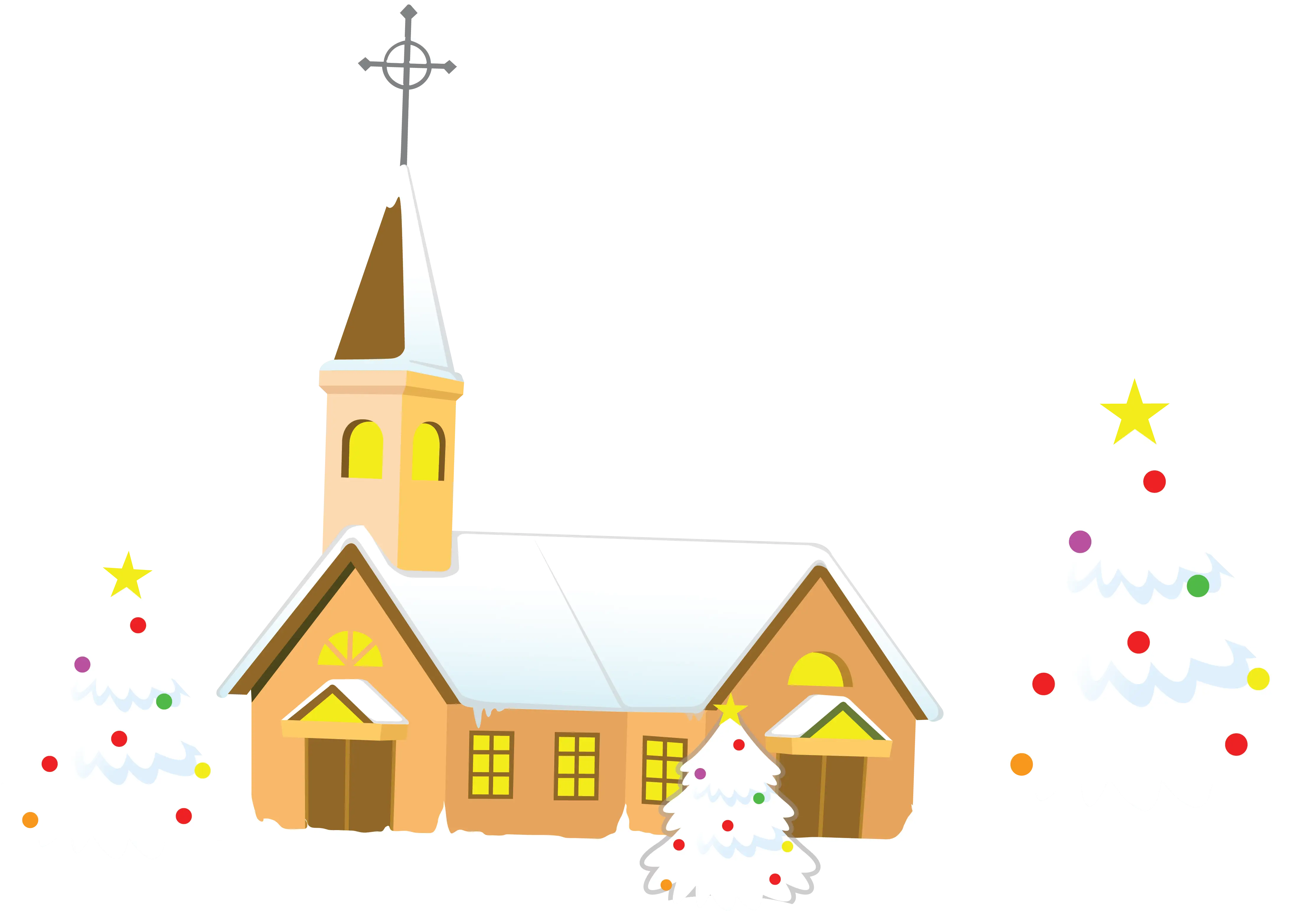 Snowy Church with Christmas Decorations
