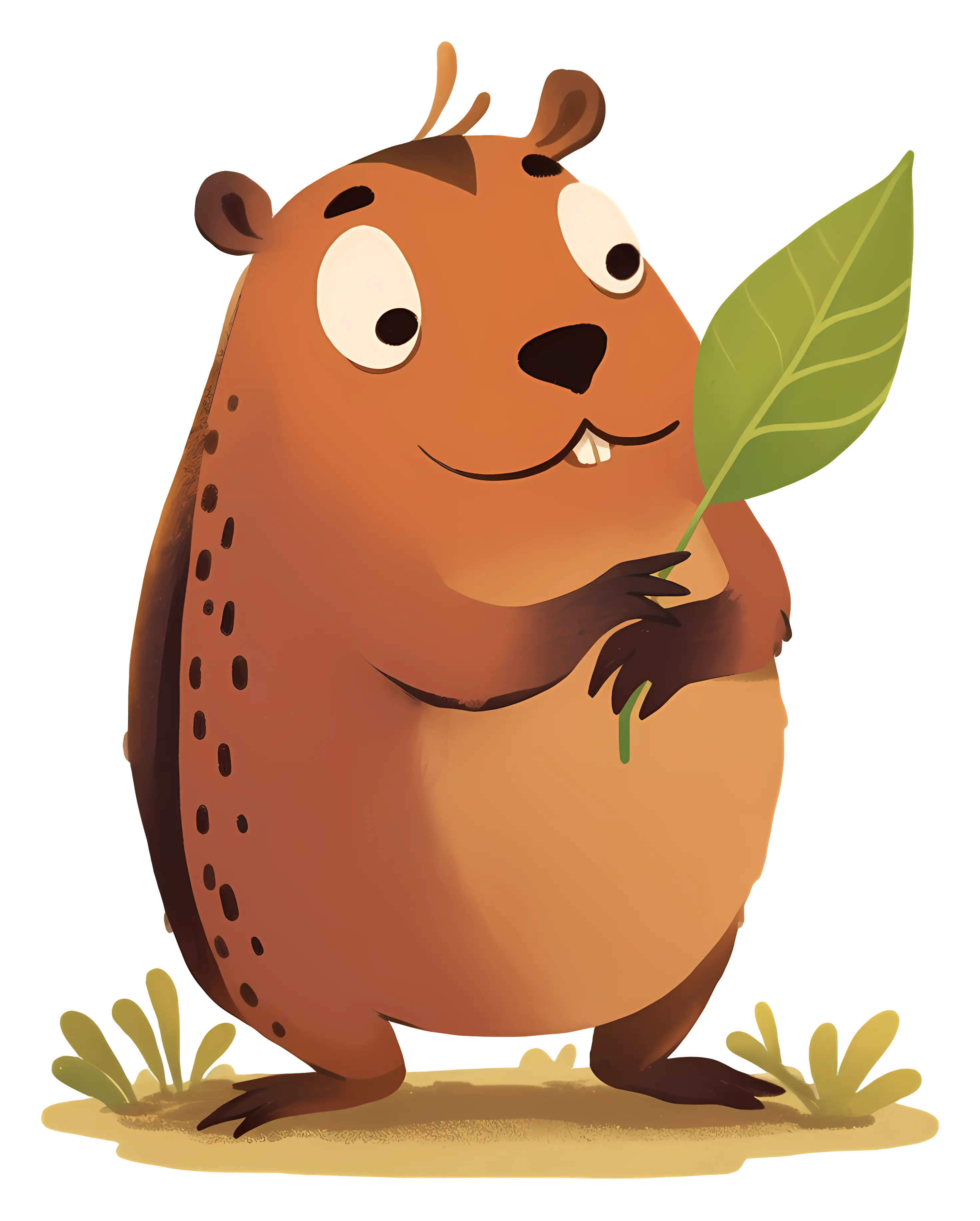 Cute Beaver Holding a Leaf