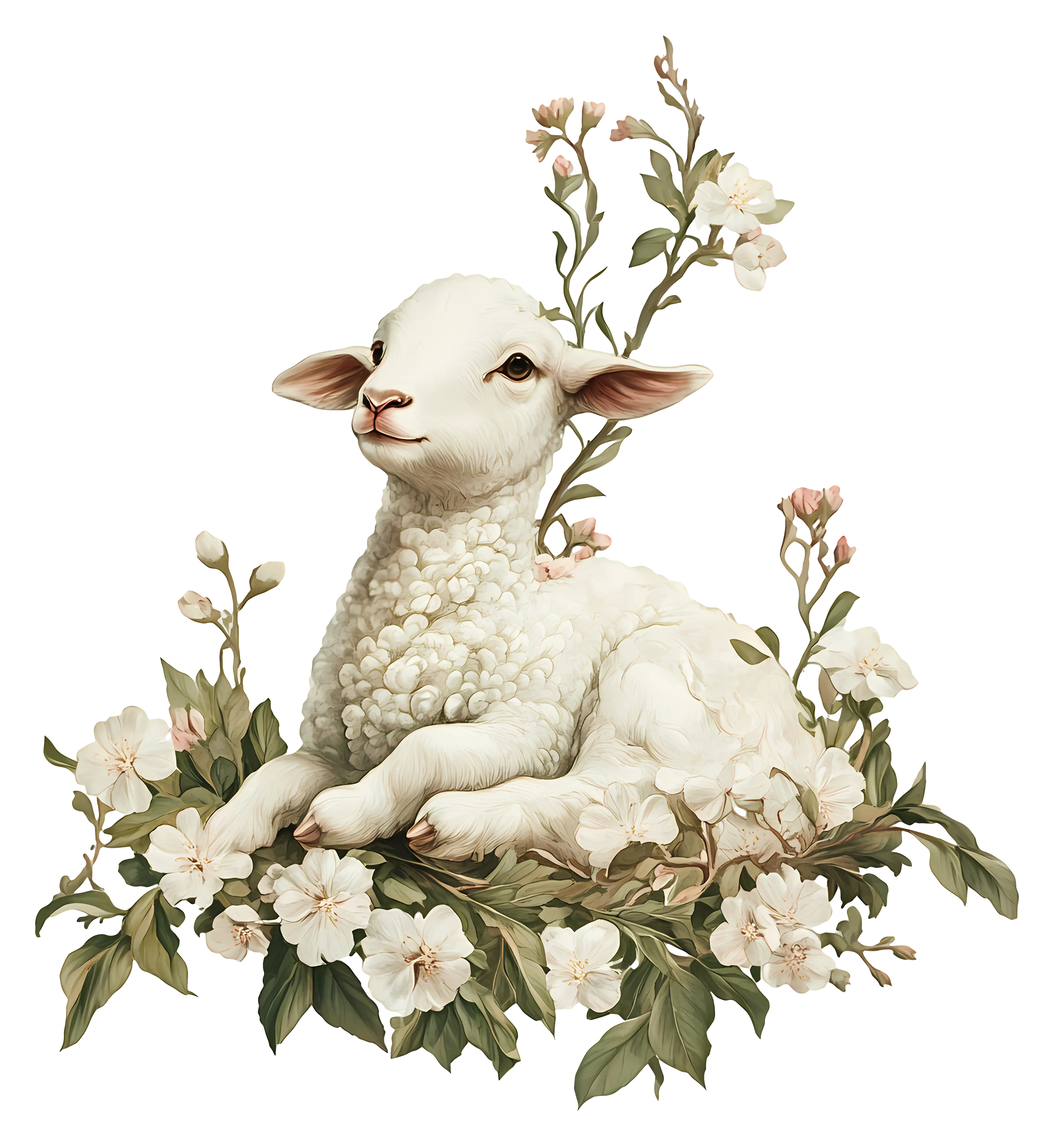 Lamb Surrounded by Flowers