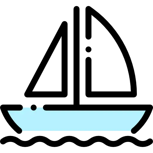 Simple Sailboat Icon on Blue Waves