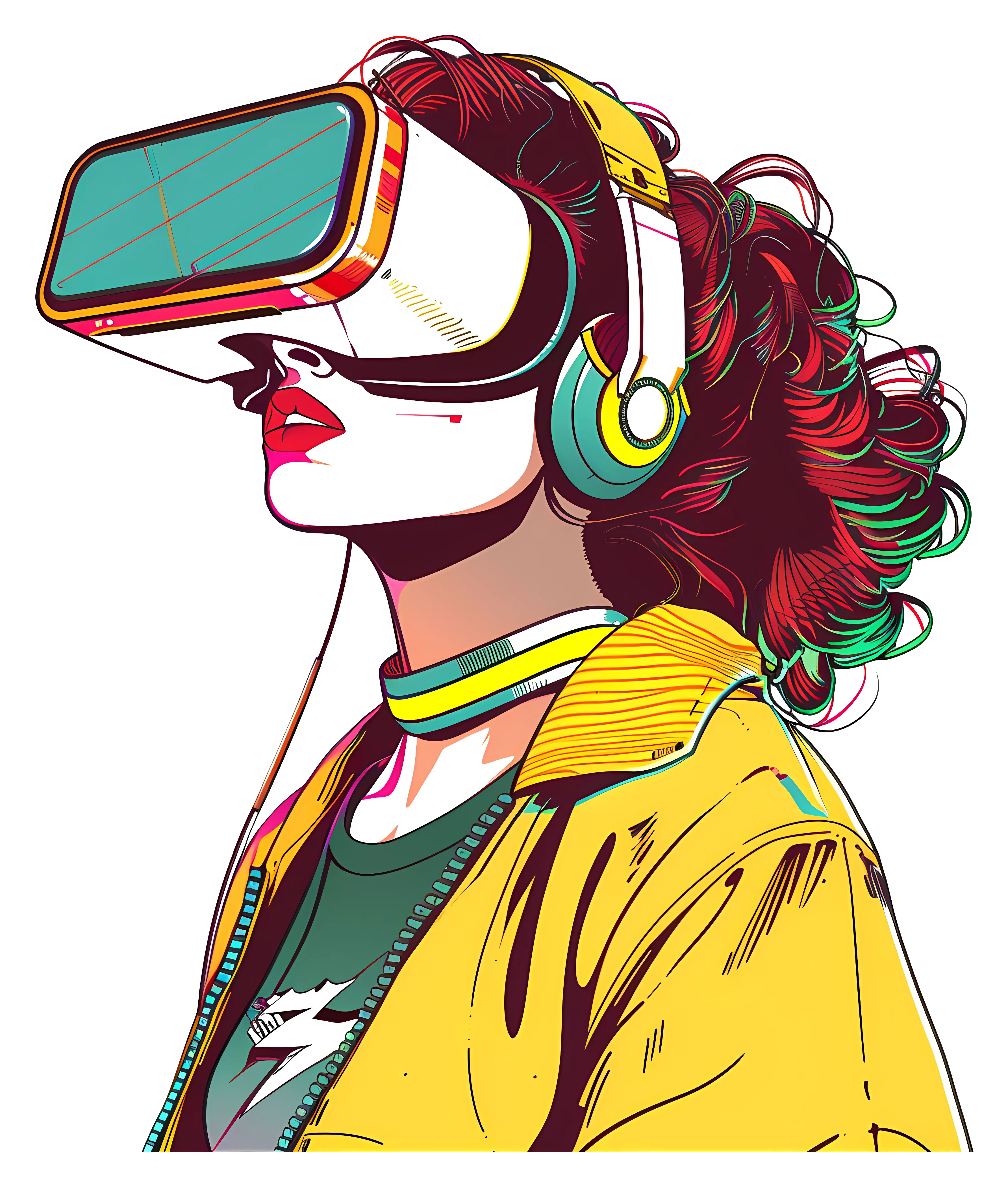 Woman Experiencing Virtual Reality with Headset