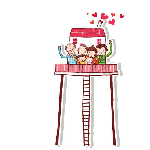 Family in a Cute Doodle House