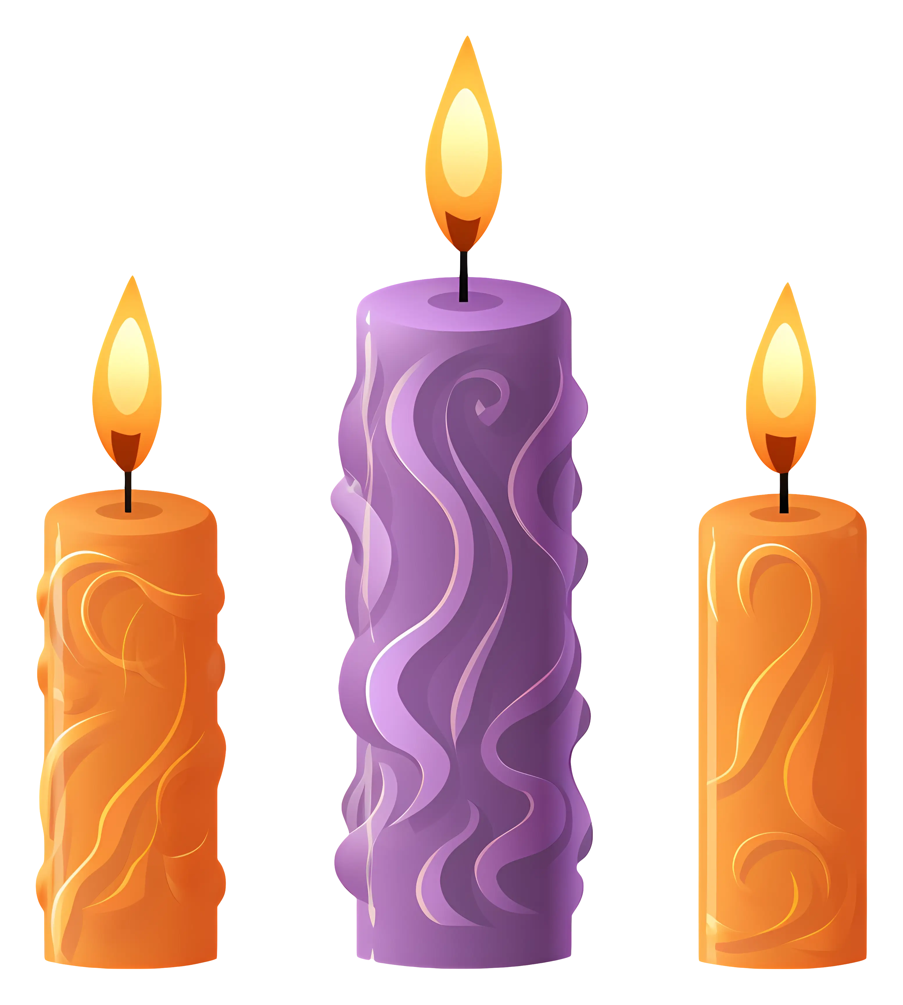 Pair of Bright Orange and Purple Decorative Candles