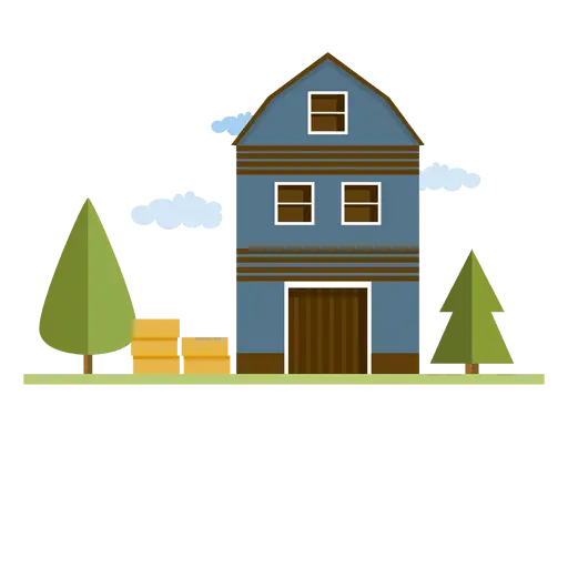 Blue House Illustration with Trees