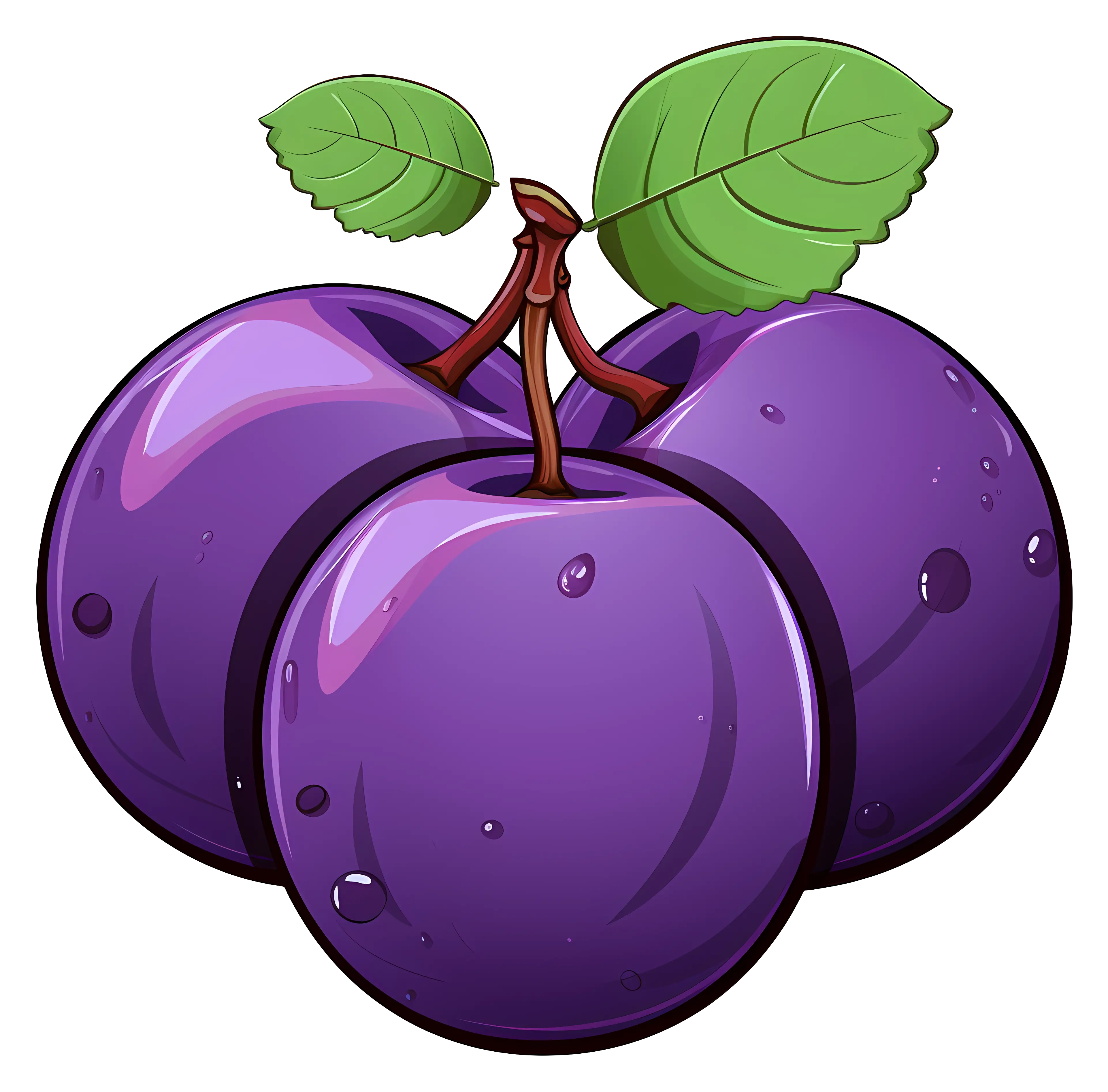Purple Juicy Plums with Leaves