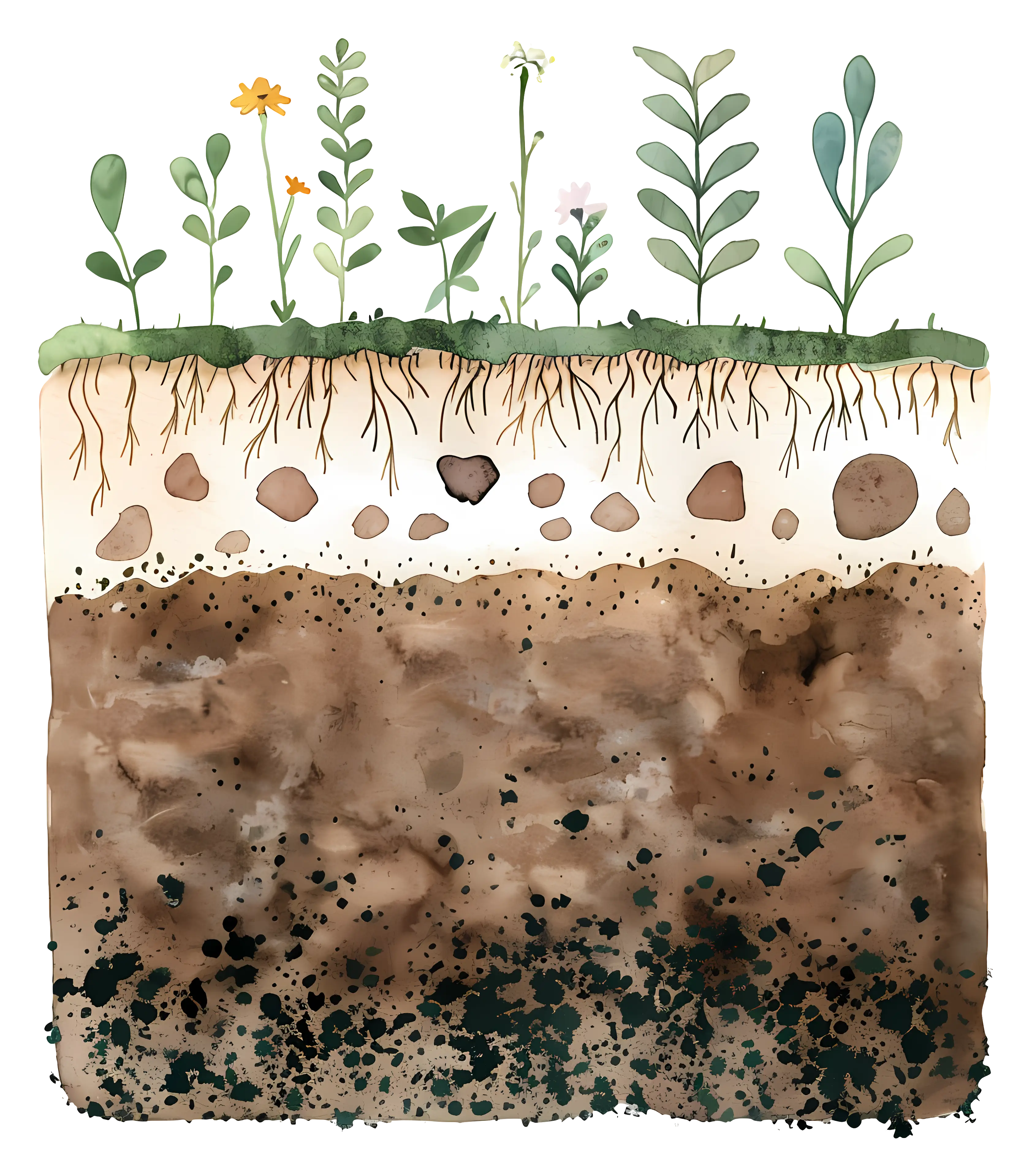 Illustration of Soil Layers with Plants
