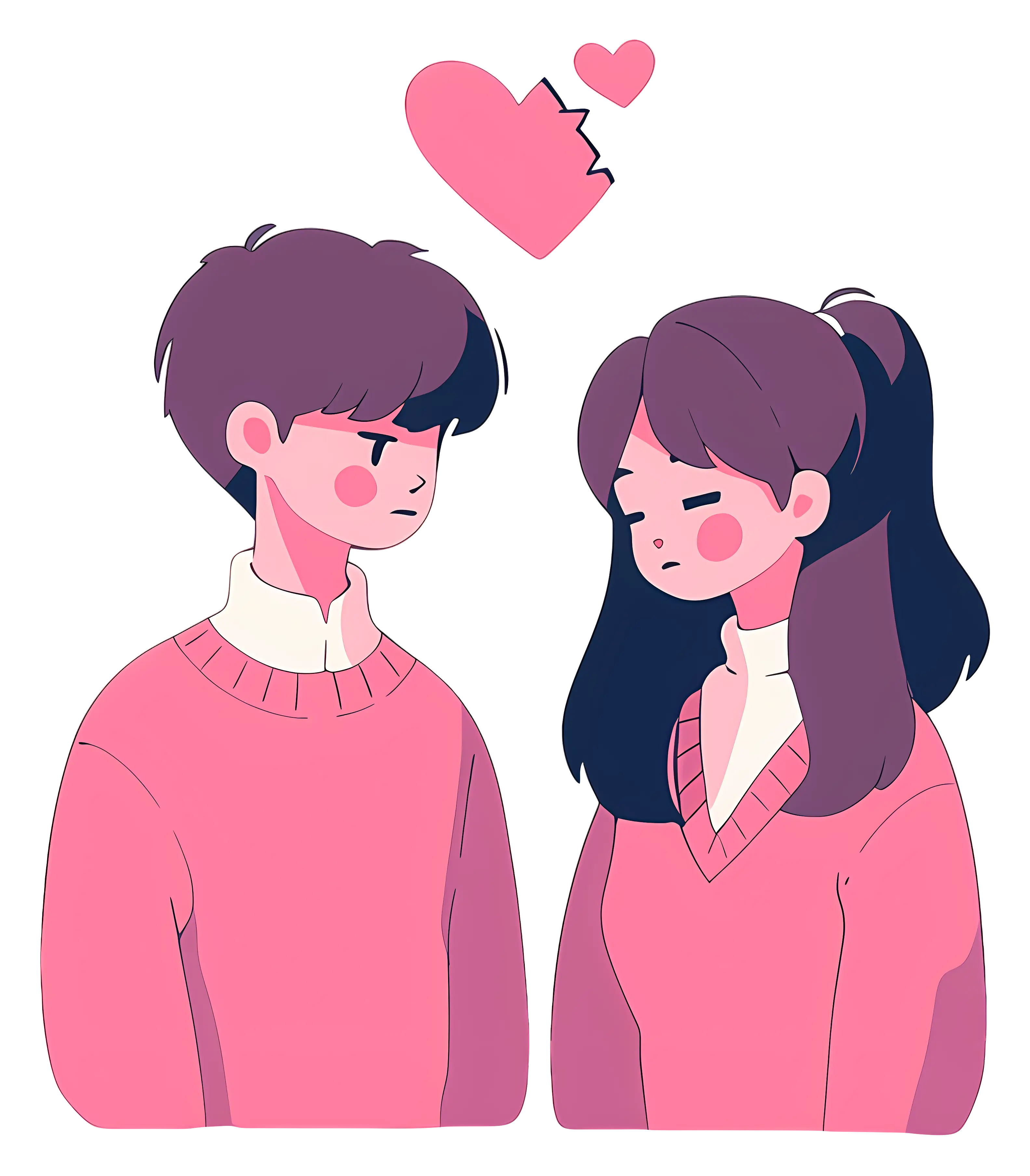 Sad Couple with Broken Heart