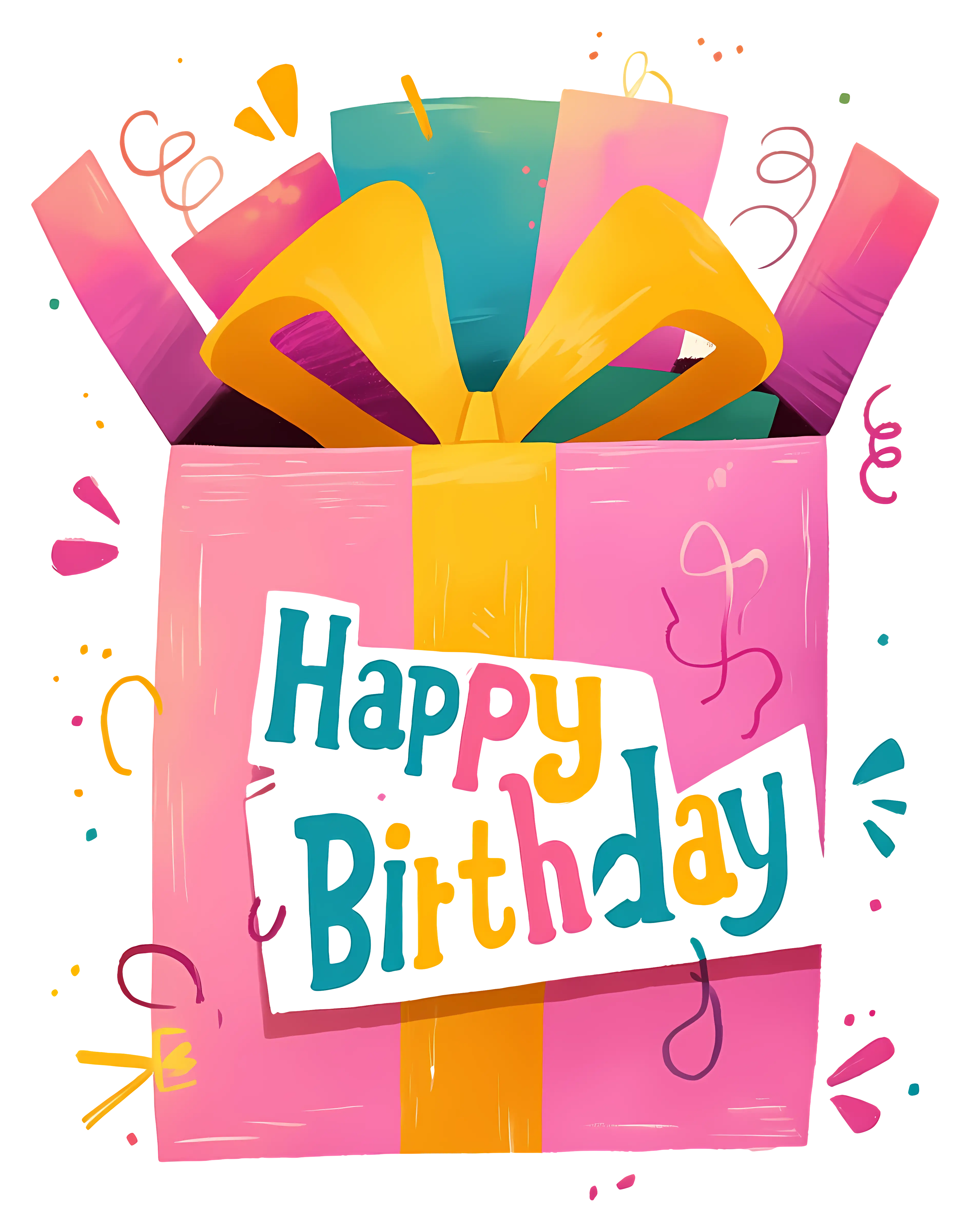 Colorful Birthday Gift Box with Greetings