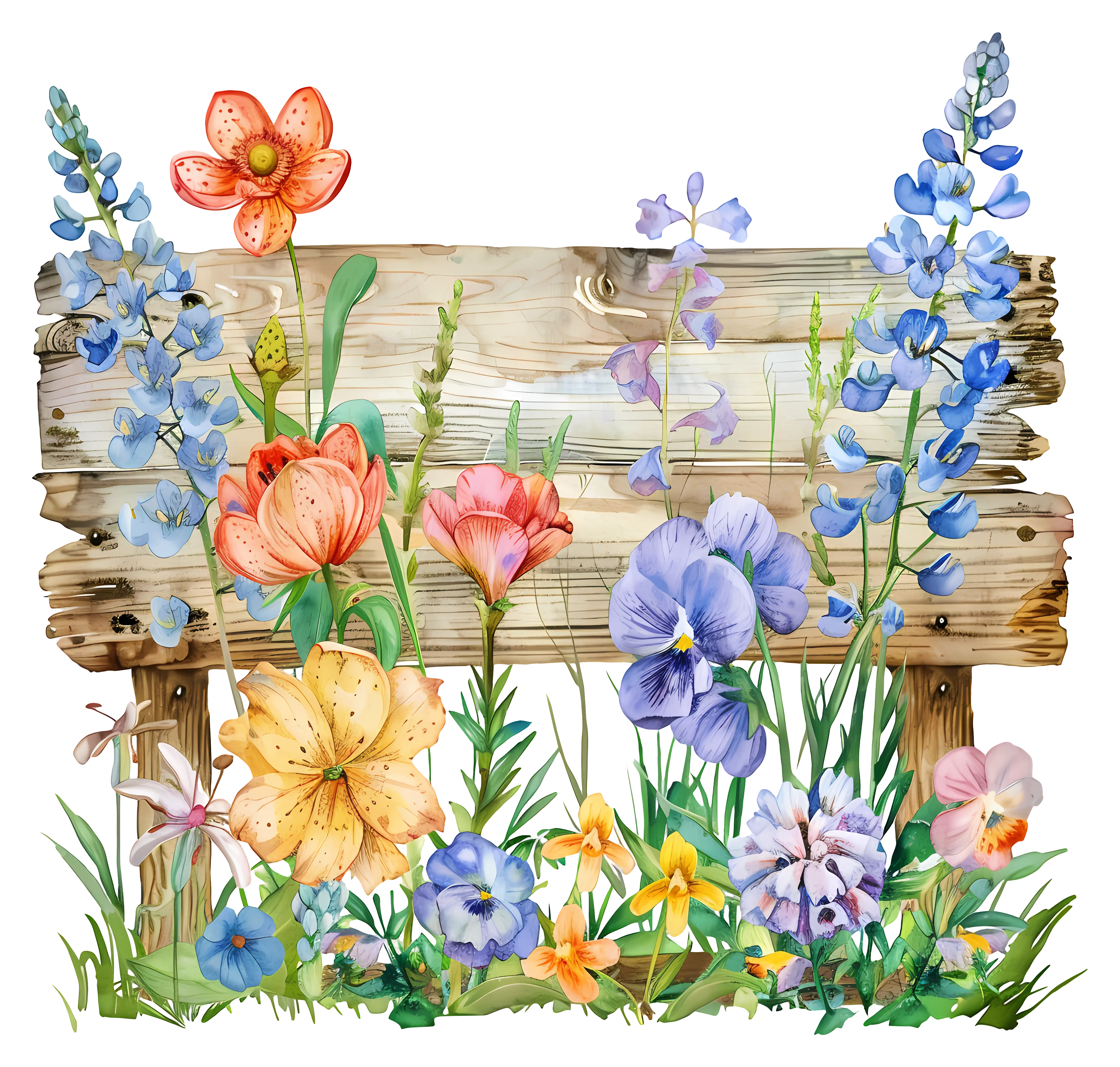 Rustic Wooden Board with Blossoming Flowers