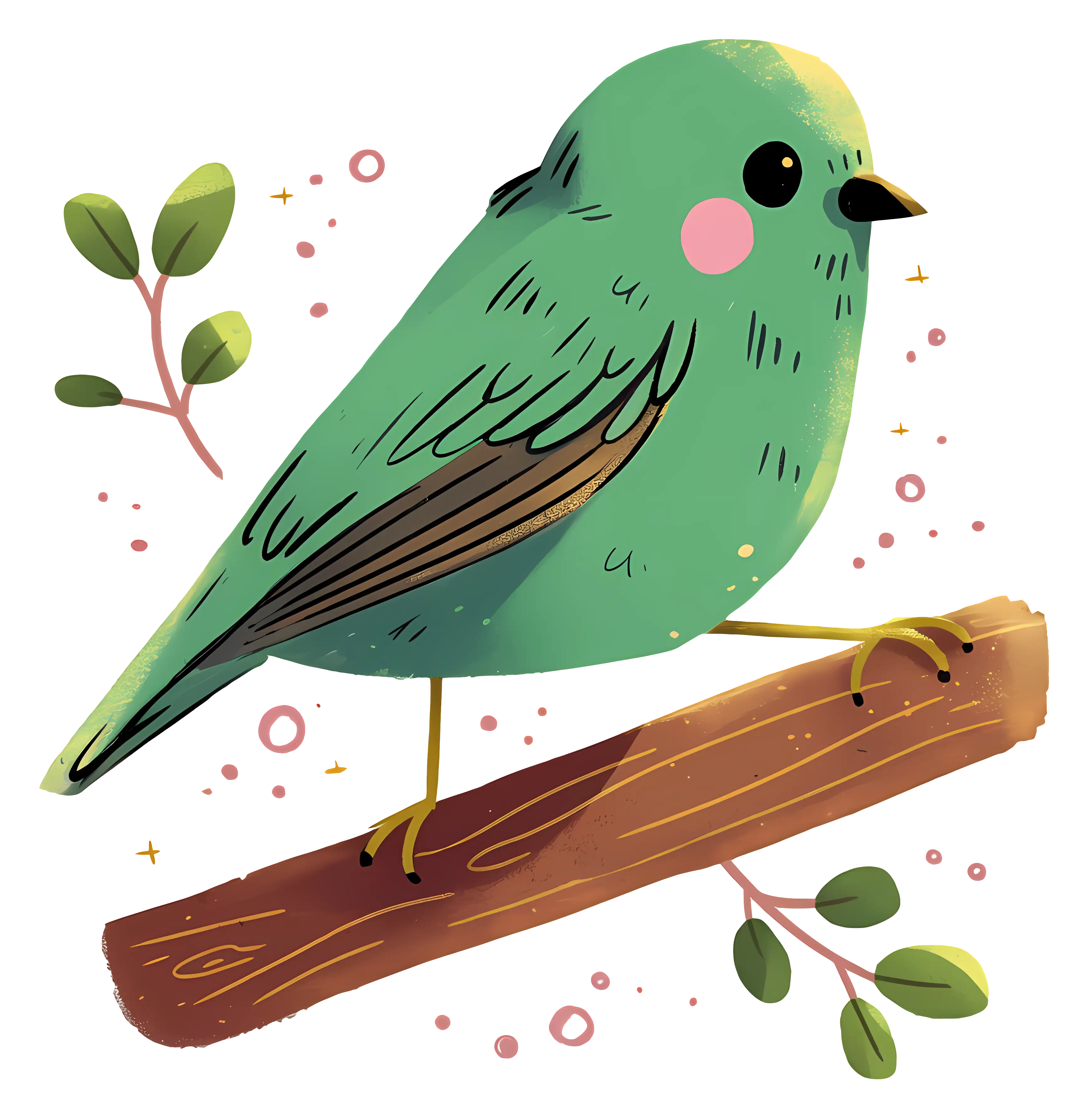 Cute Green Bird on a Branch