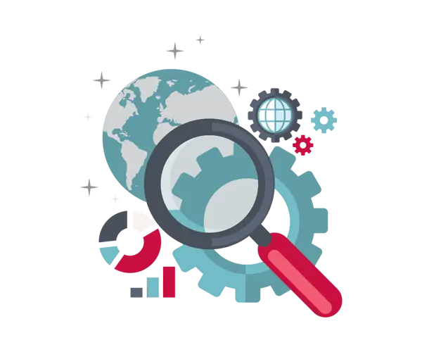 Magnifying Glass with Gears and Globe