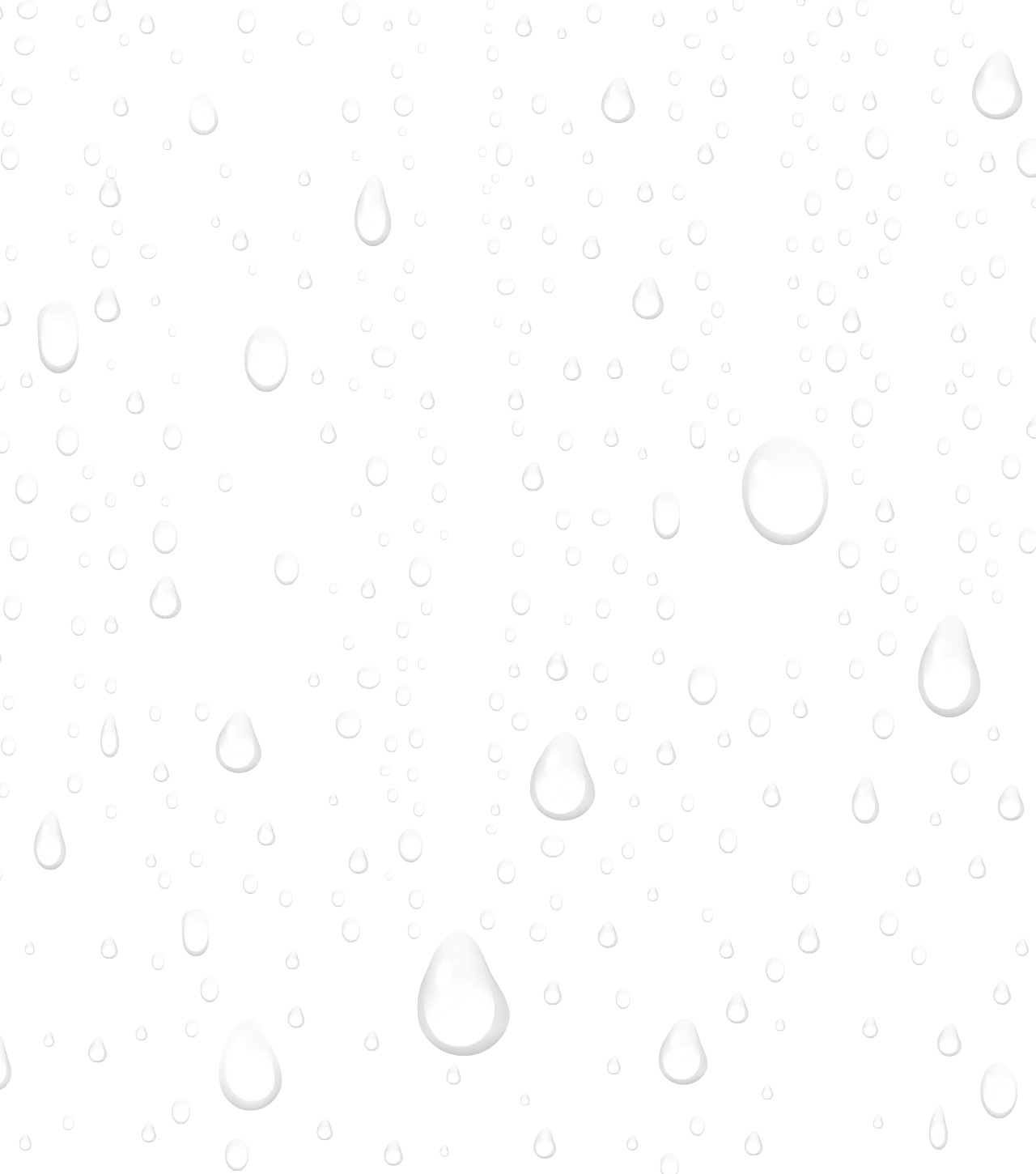 Transparent Water Droplets on White Background