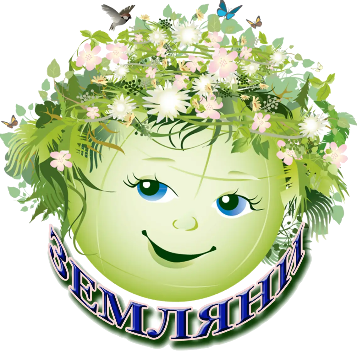 Earth Cartoon with Flowers