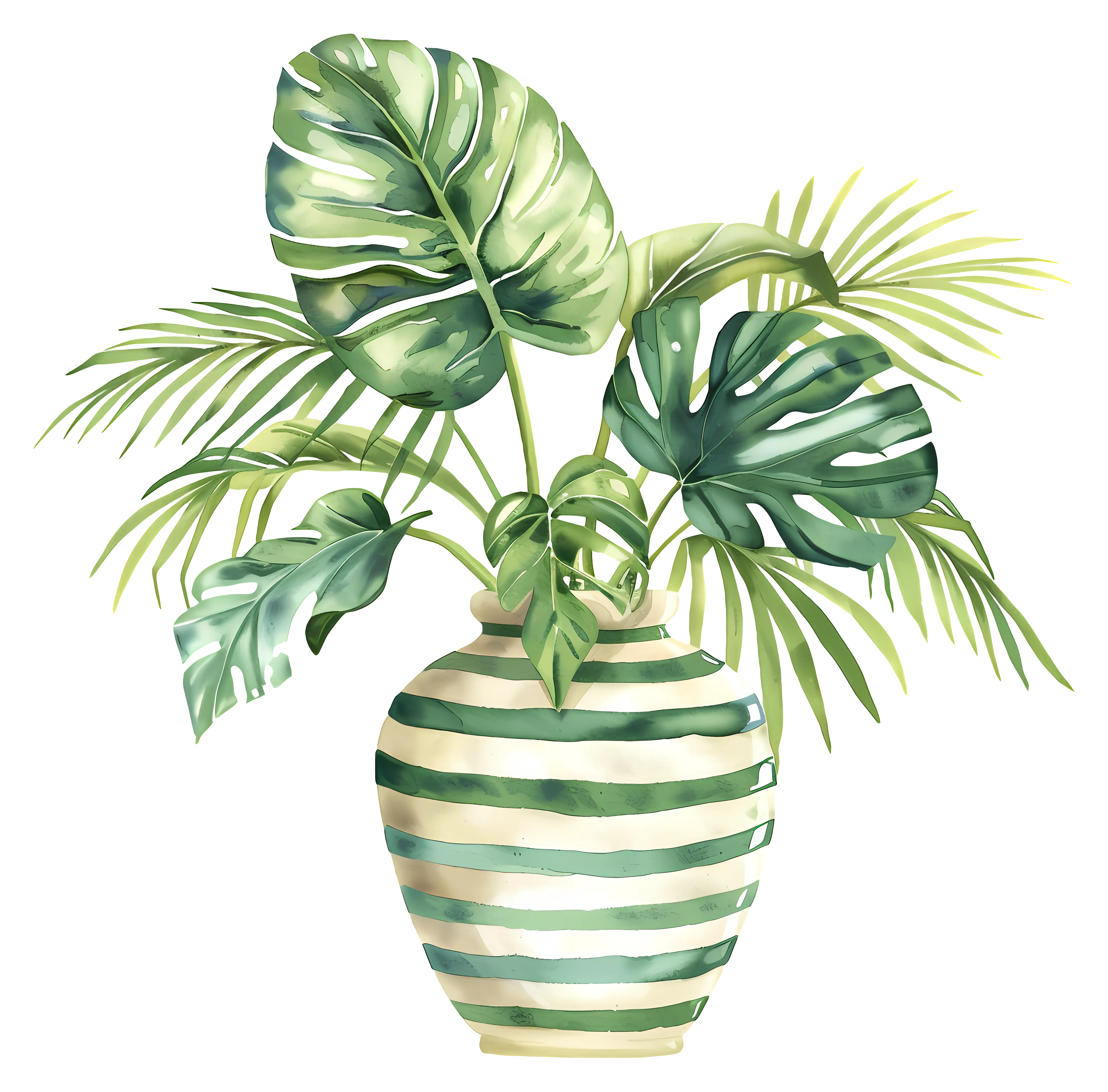 Green Potted Plant in a Striped Vase