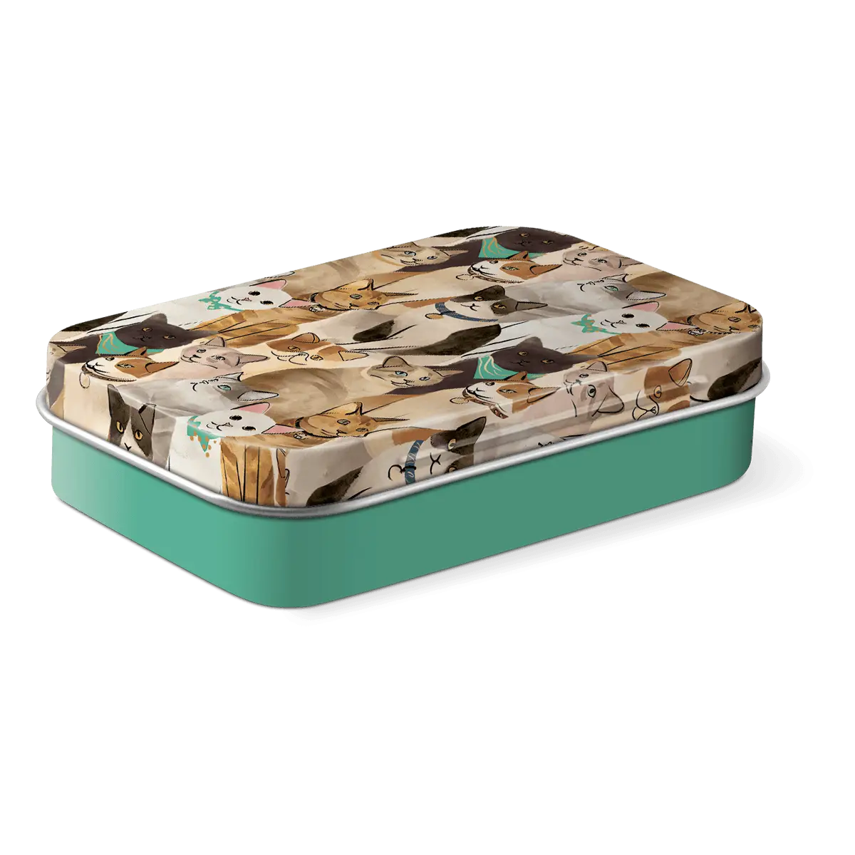 Decorative Tin Box with Cat Illustrations