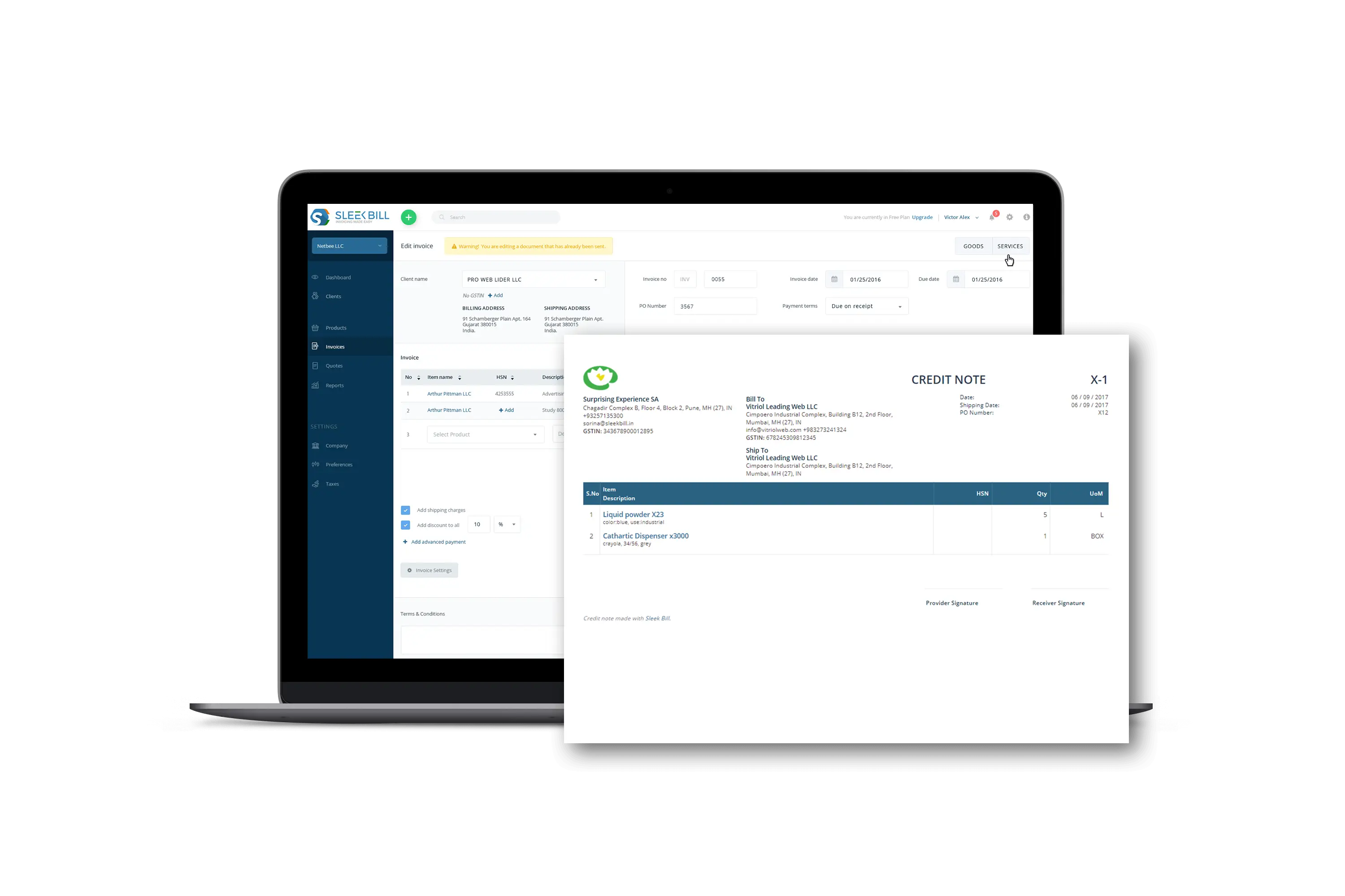 Invoice on Digital Laptop Display