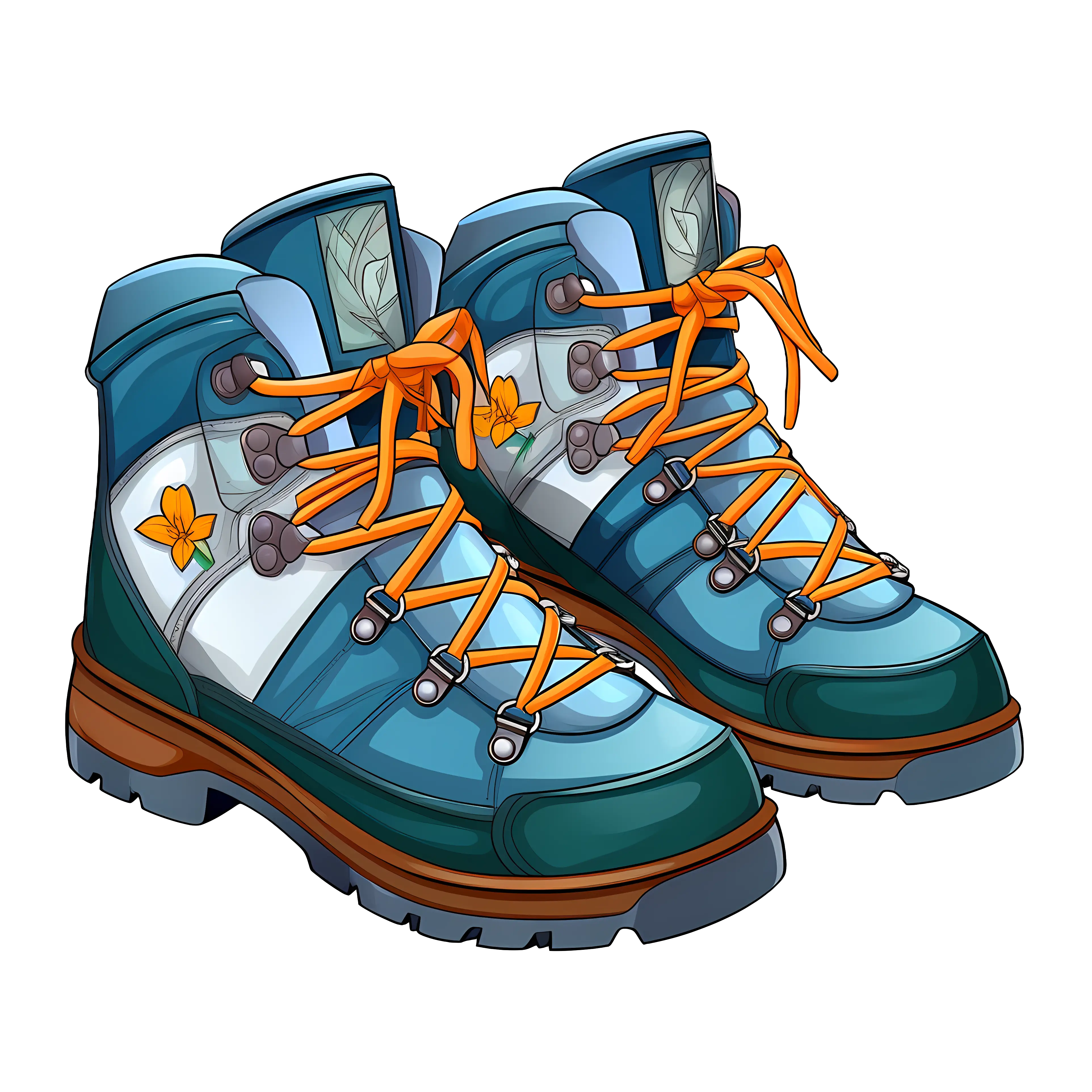 Blue Hiking Boots with Orange Laces Illustration