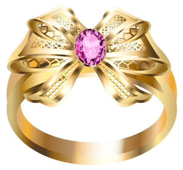 Golden Ring with Bow and Pink Gemstone