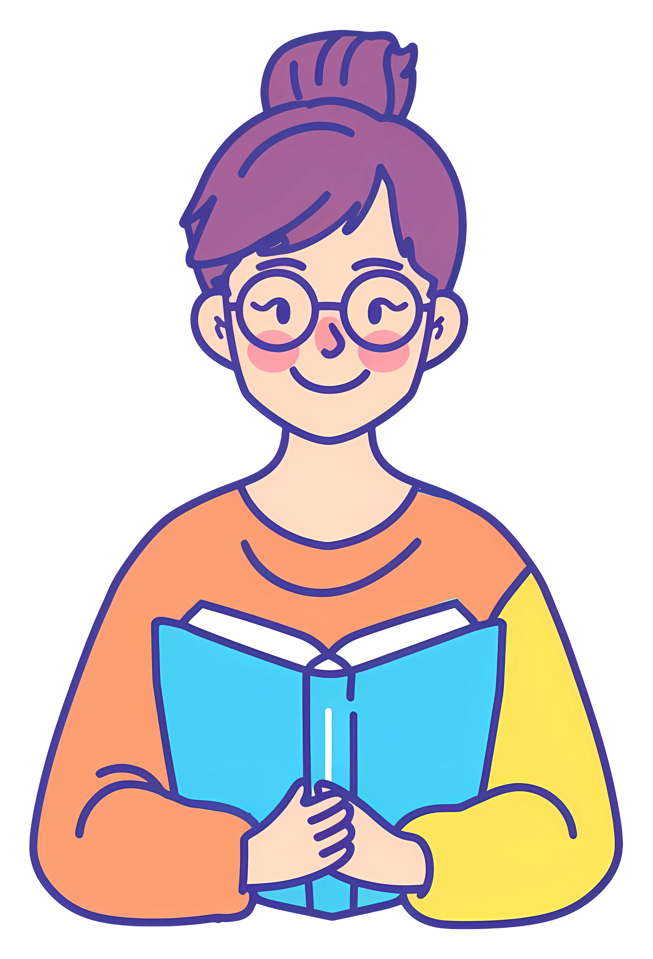 Cartoon Girl with Glasses Reading