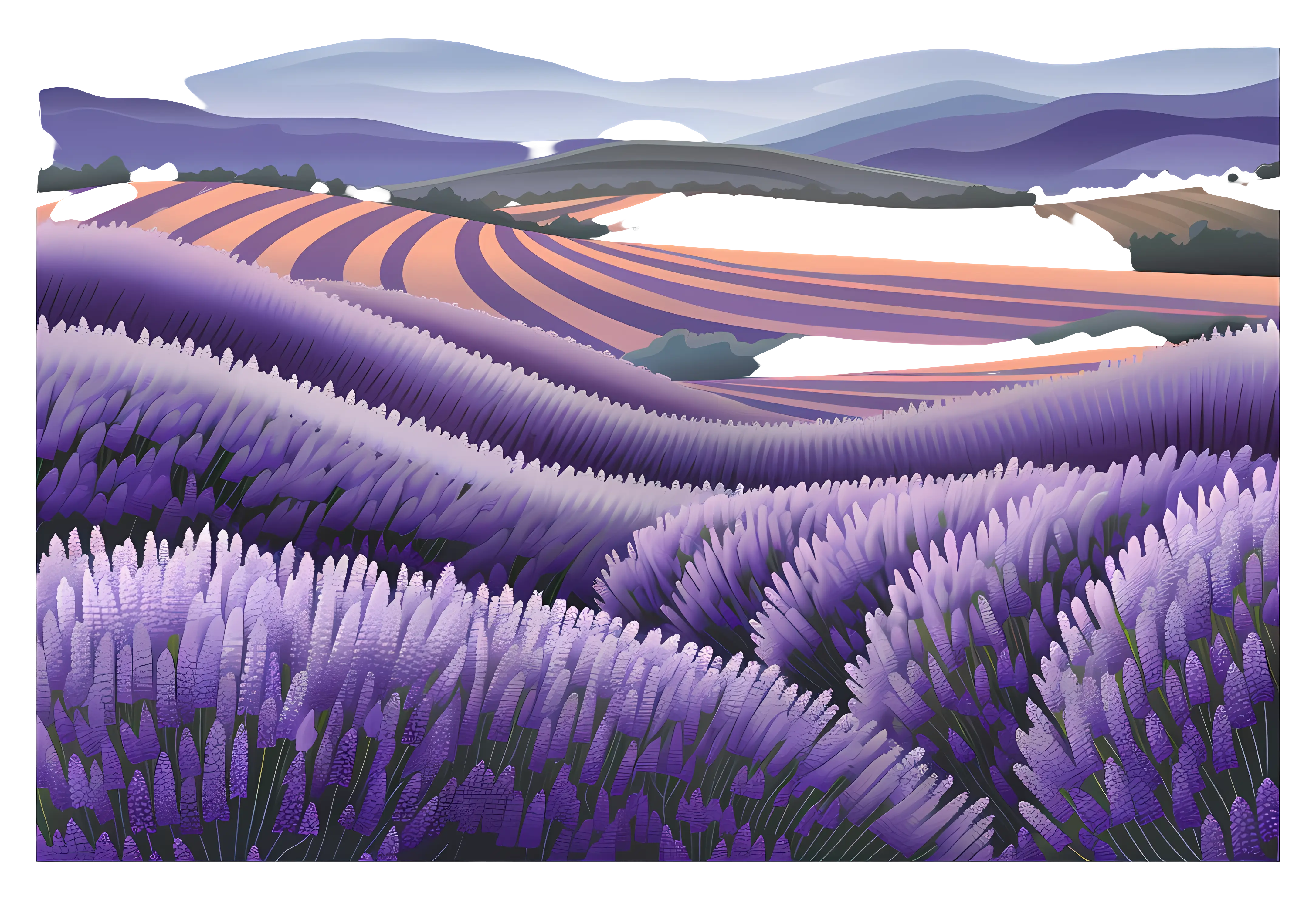 Lavender Field with Rolling Hills