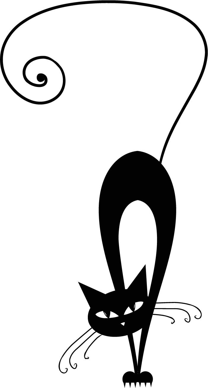 Black Stretching Cat Illustration