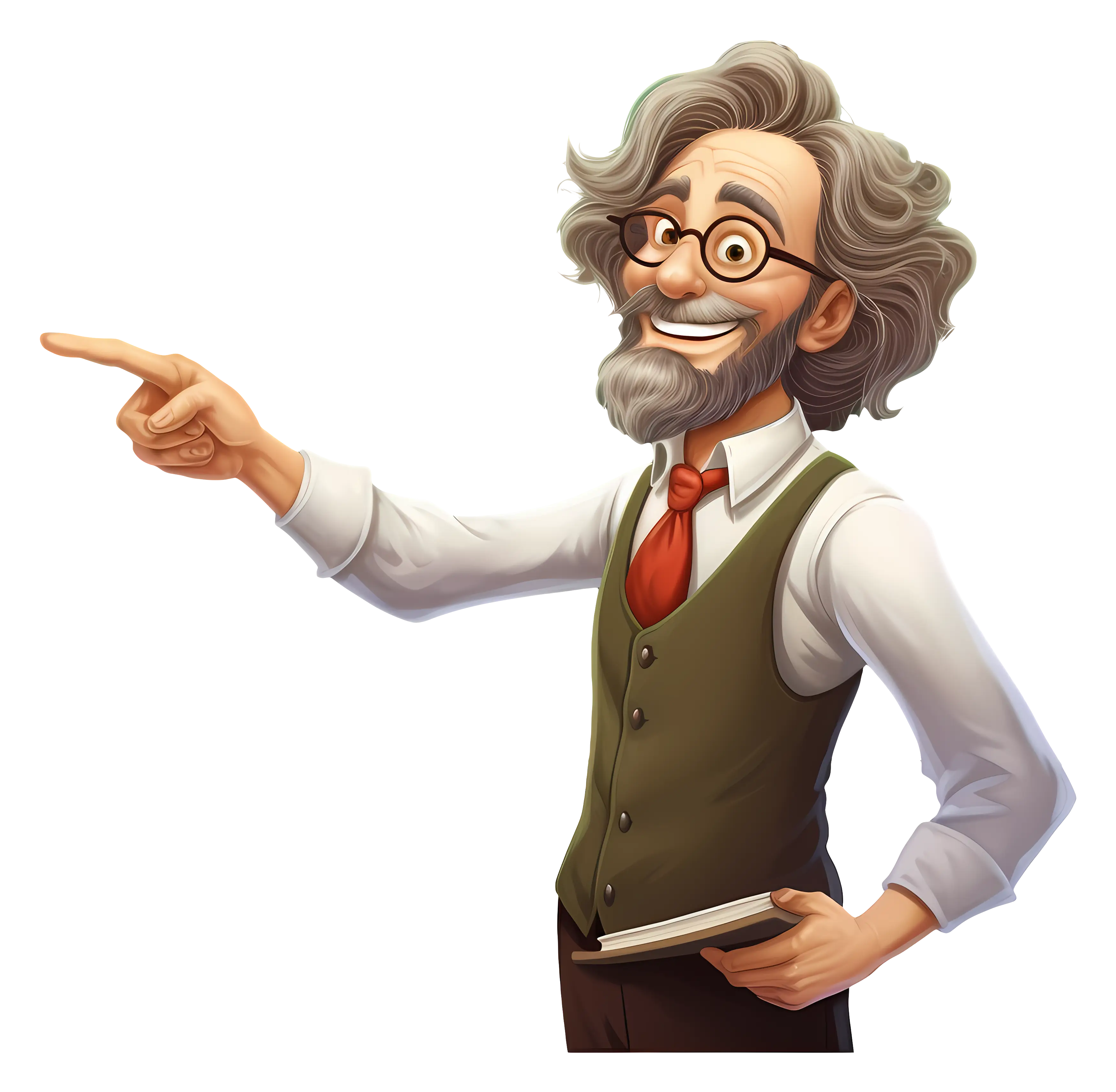 Man Pointing with Book in Hand