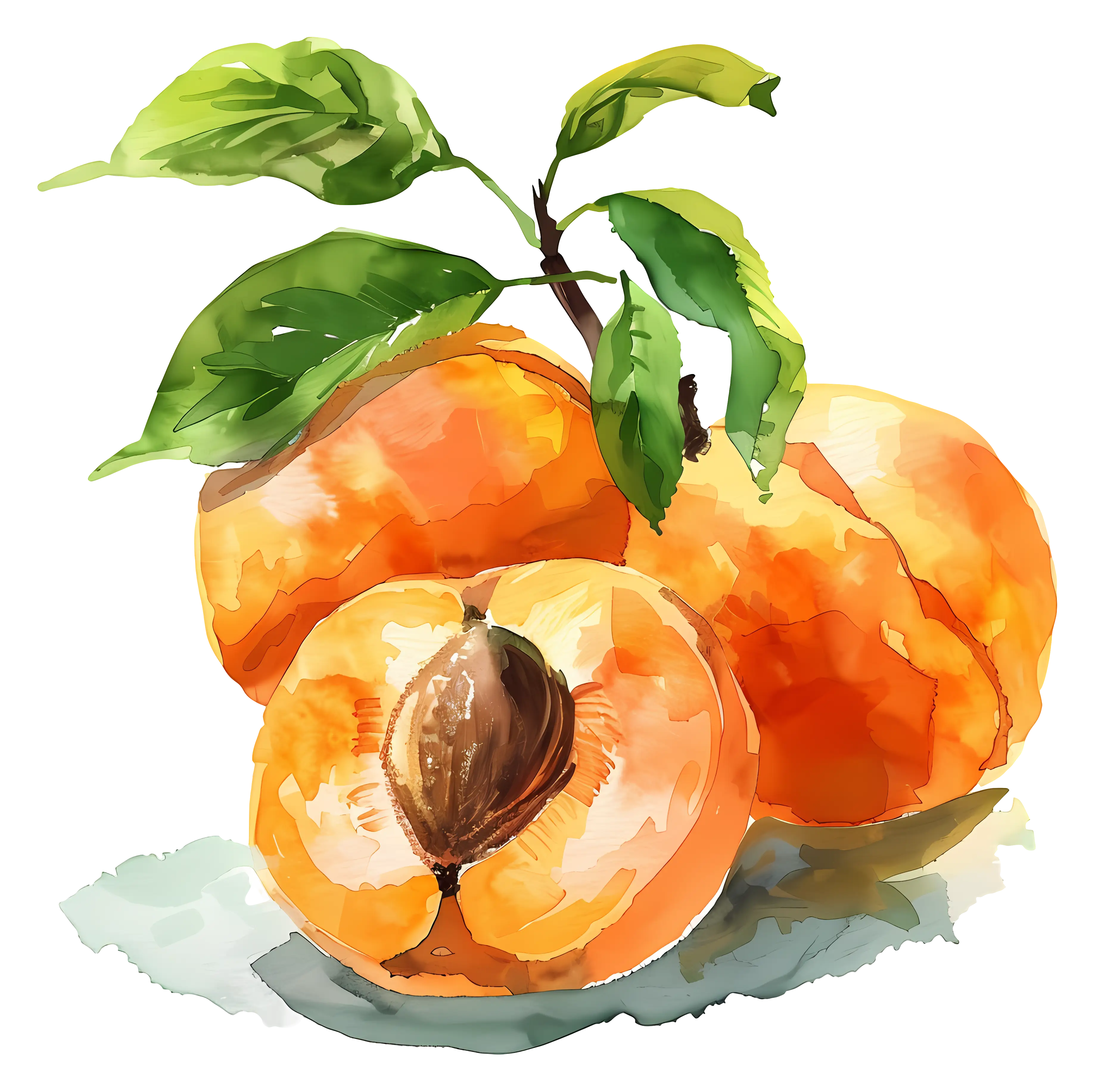 Watercolor Peaches on a Branch Illustration