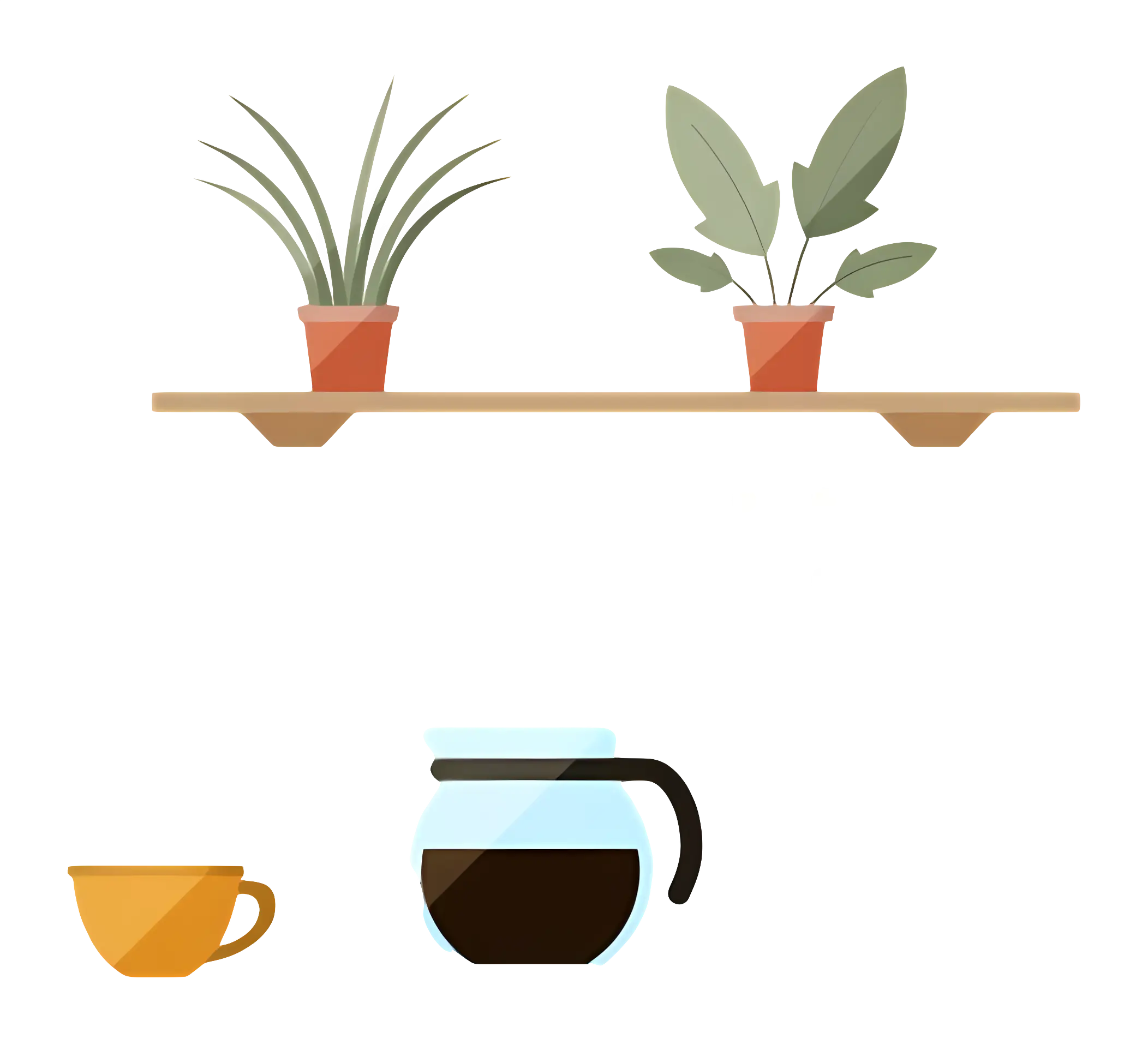 Coffee Pot and Cup with Plants