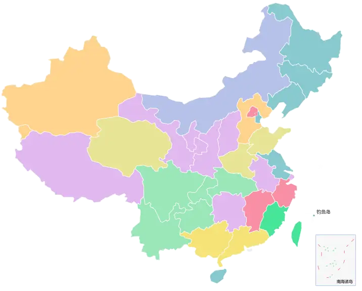 Colorful Map of China with Provinces