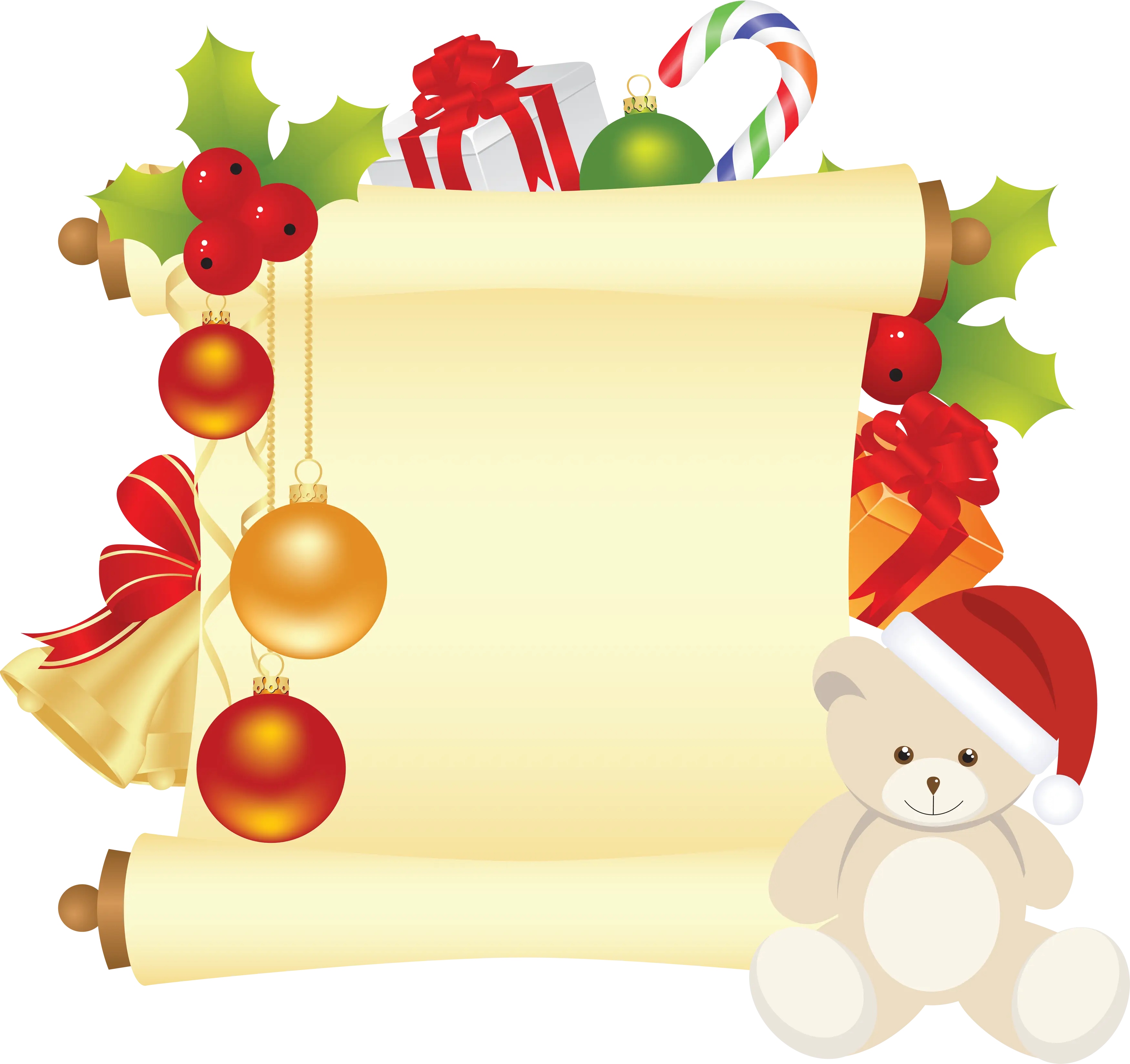 Christmas-Themed Holiday Scroll with Ornaments