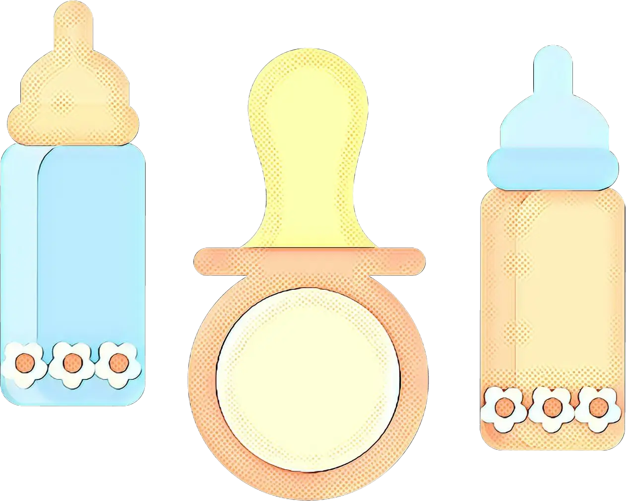 Colorful Baby Bottles and Pacifier Set Illustration