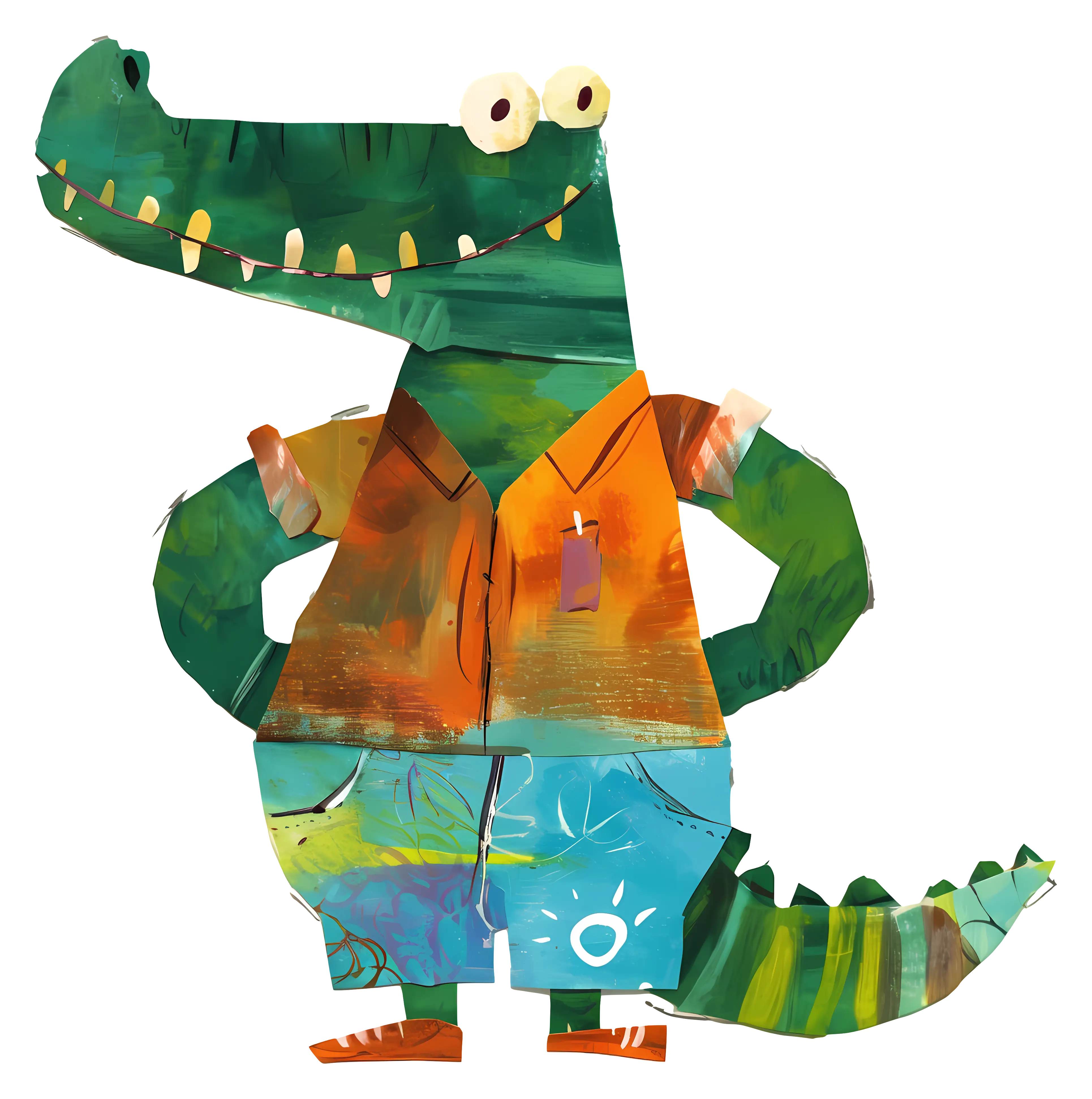 Cartoon crocodile in colorful clothes