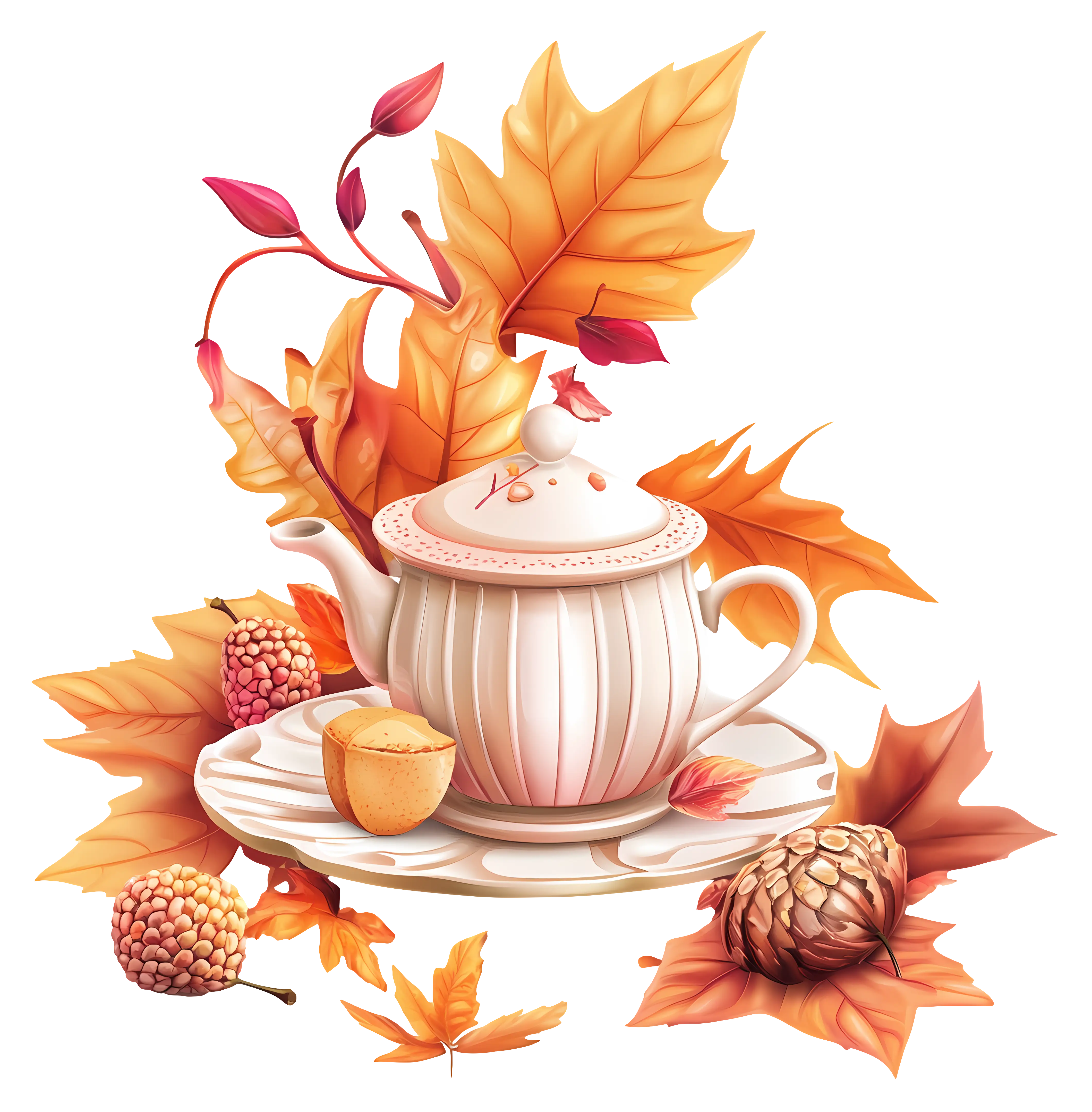Autumn Tea Set with Leaves