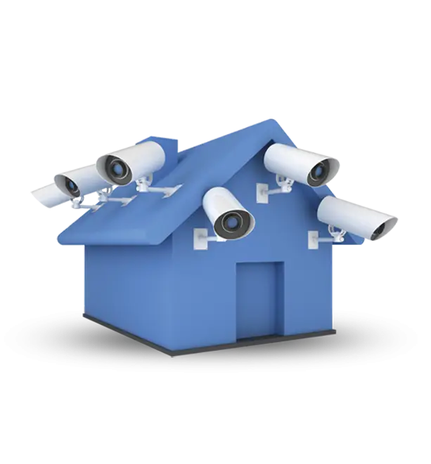 Blue House with Security Cameras