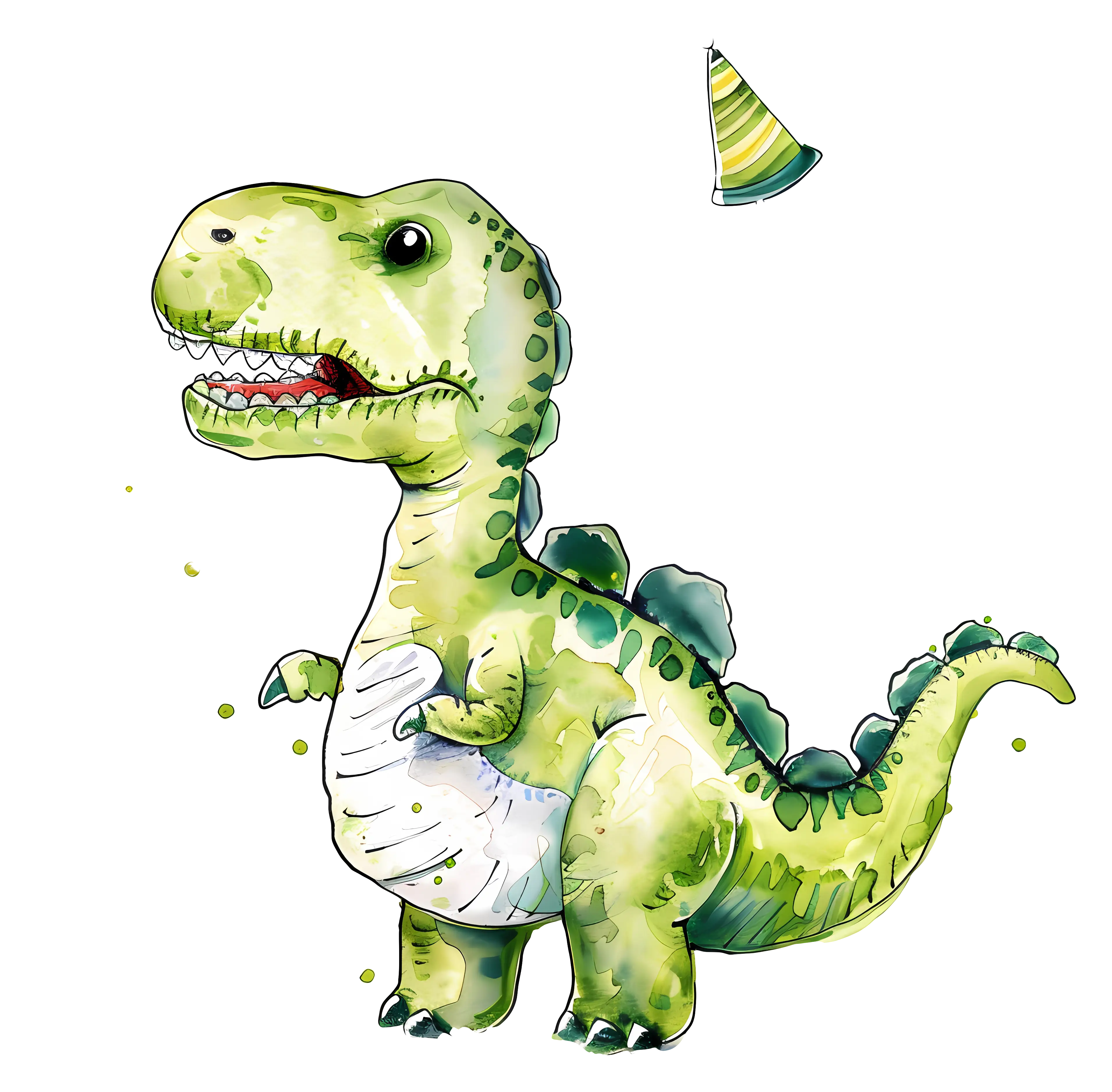 Cute Green Dinosaur with Party Hat