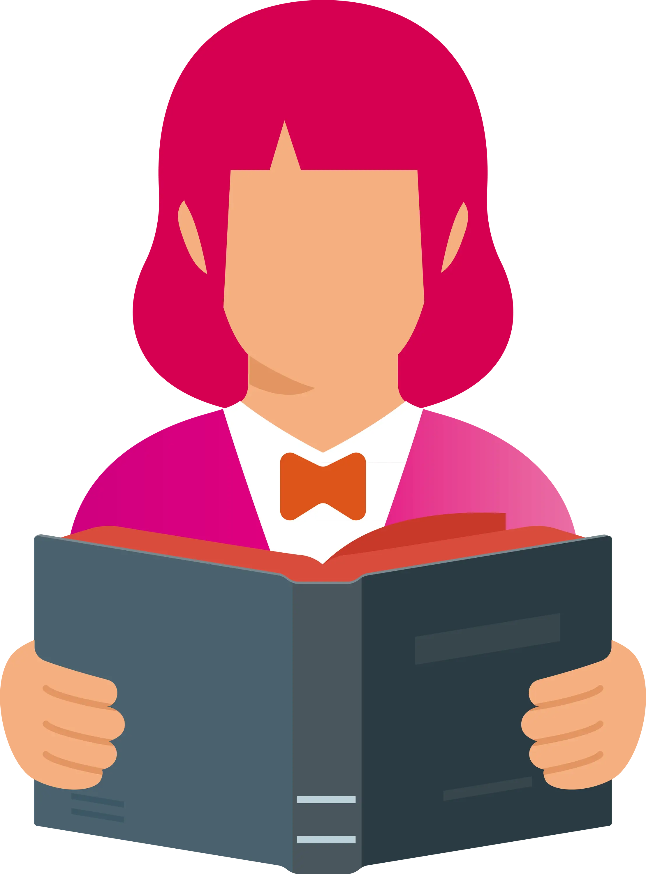 Pink-Haired Student Holding a Book Illustration