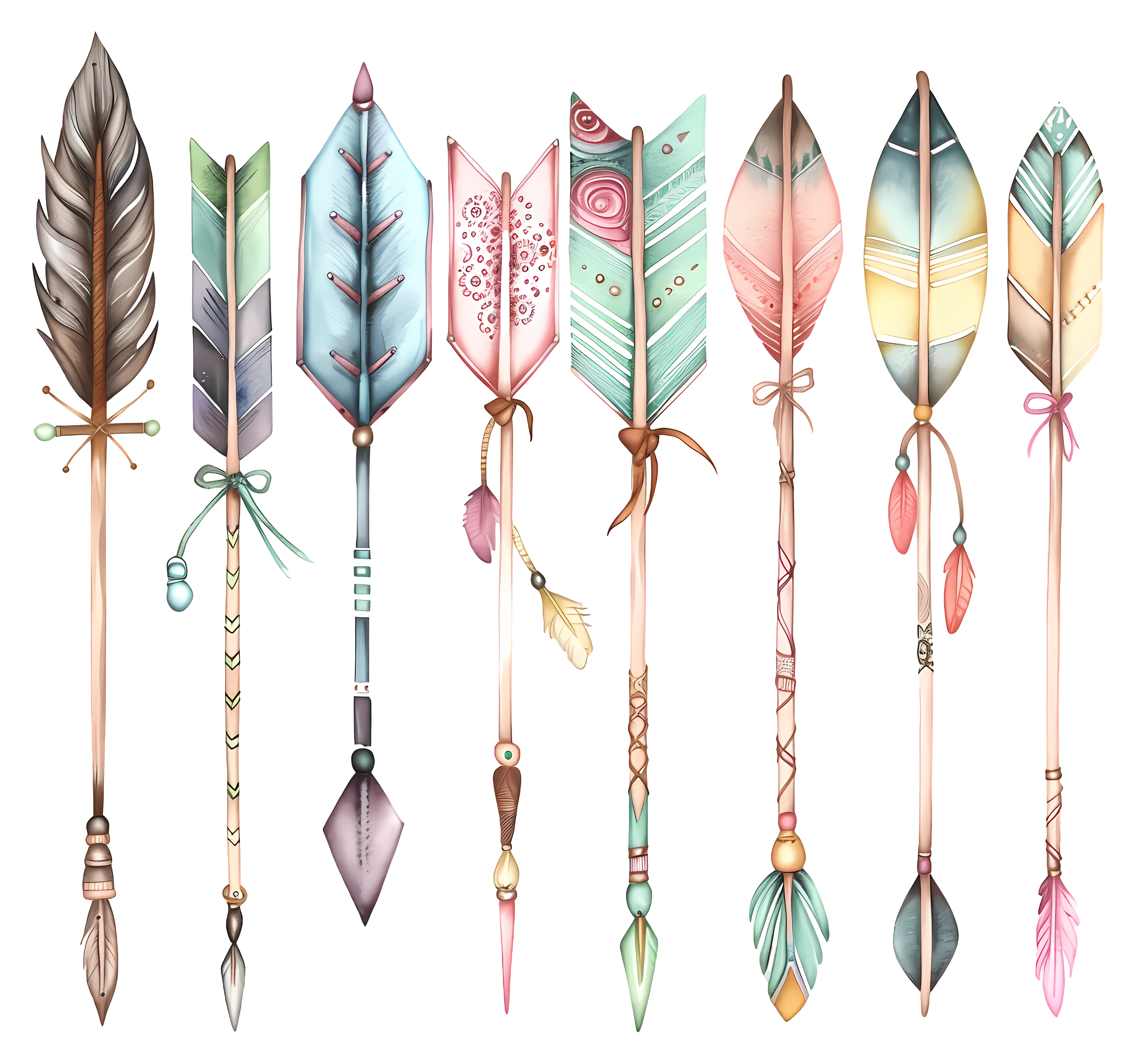 Colorful Decorative Arrows with Feathers