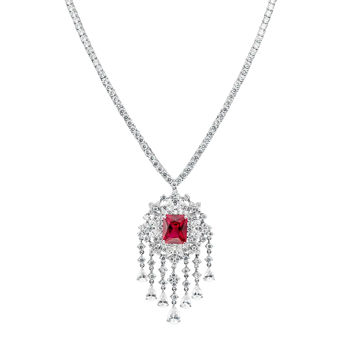 Elegant Diamond Necklace with Ruby Pendant