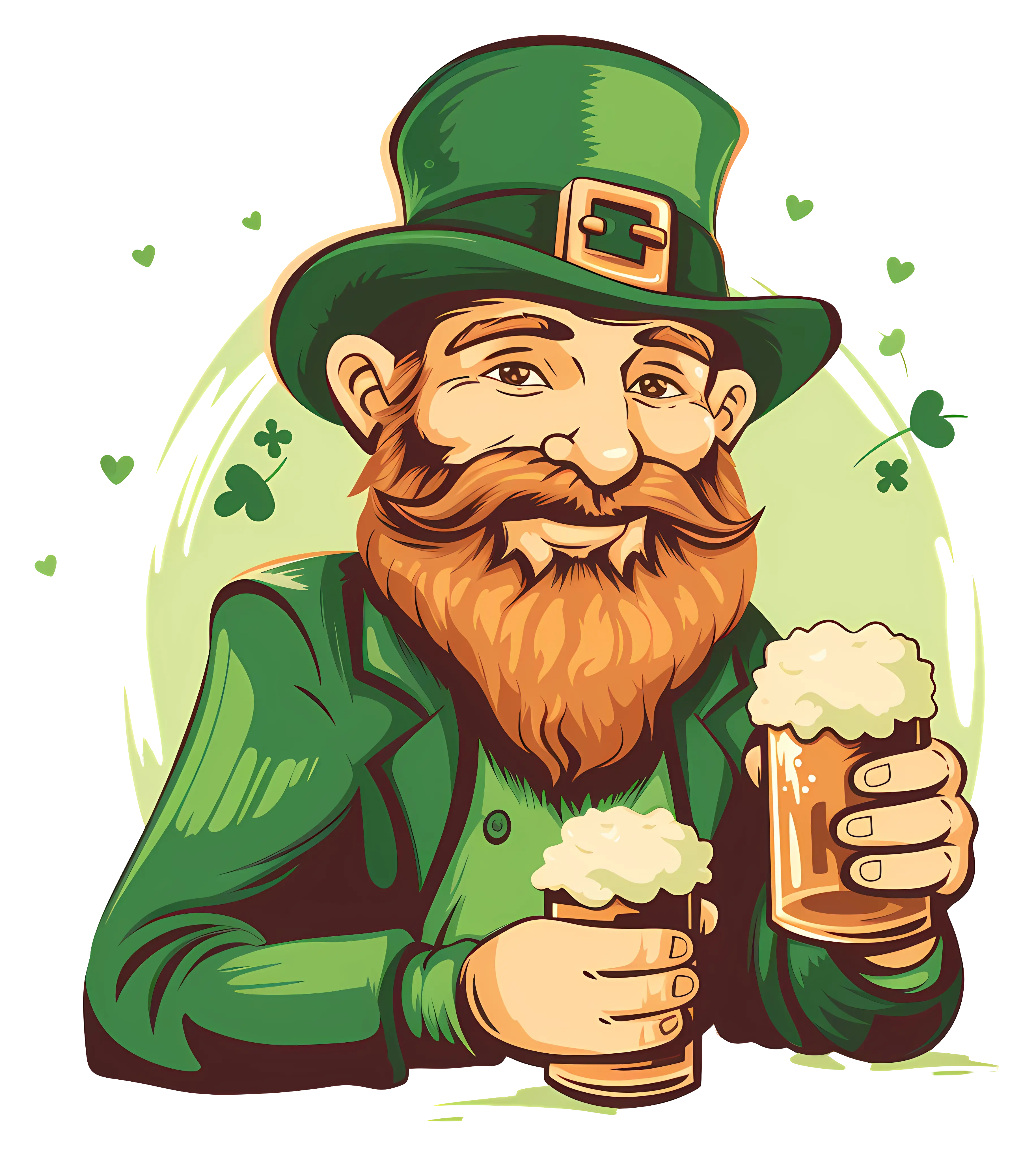Smiling Leprechaun with Beer Mugs for St. Patrick&#039;s Day
