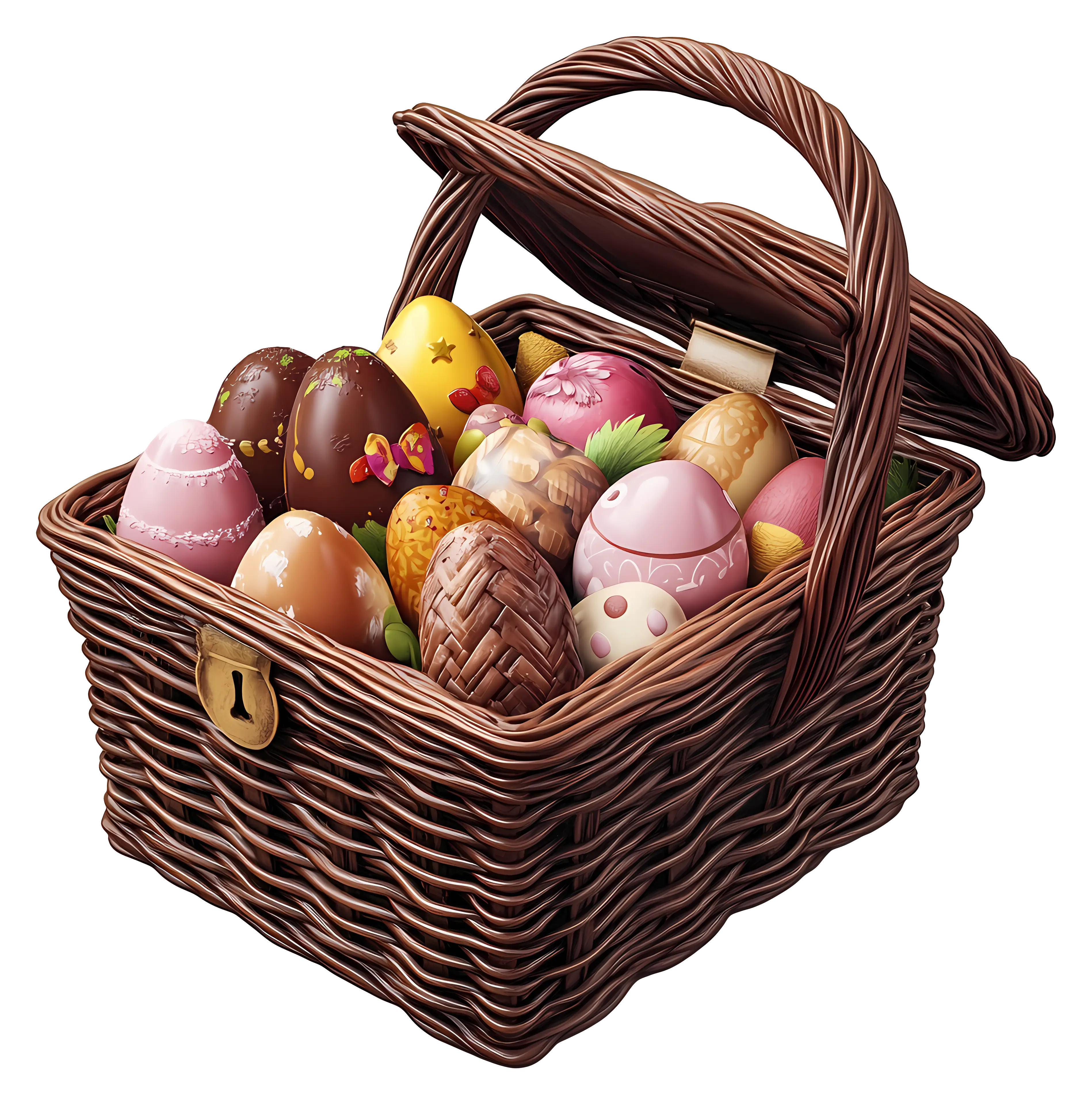 Decorated Eggs in Wicker Basket